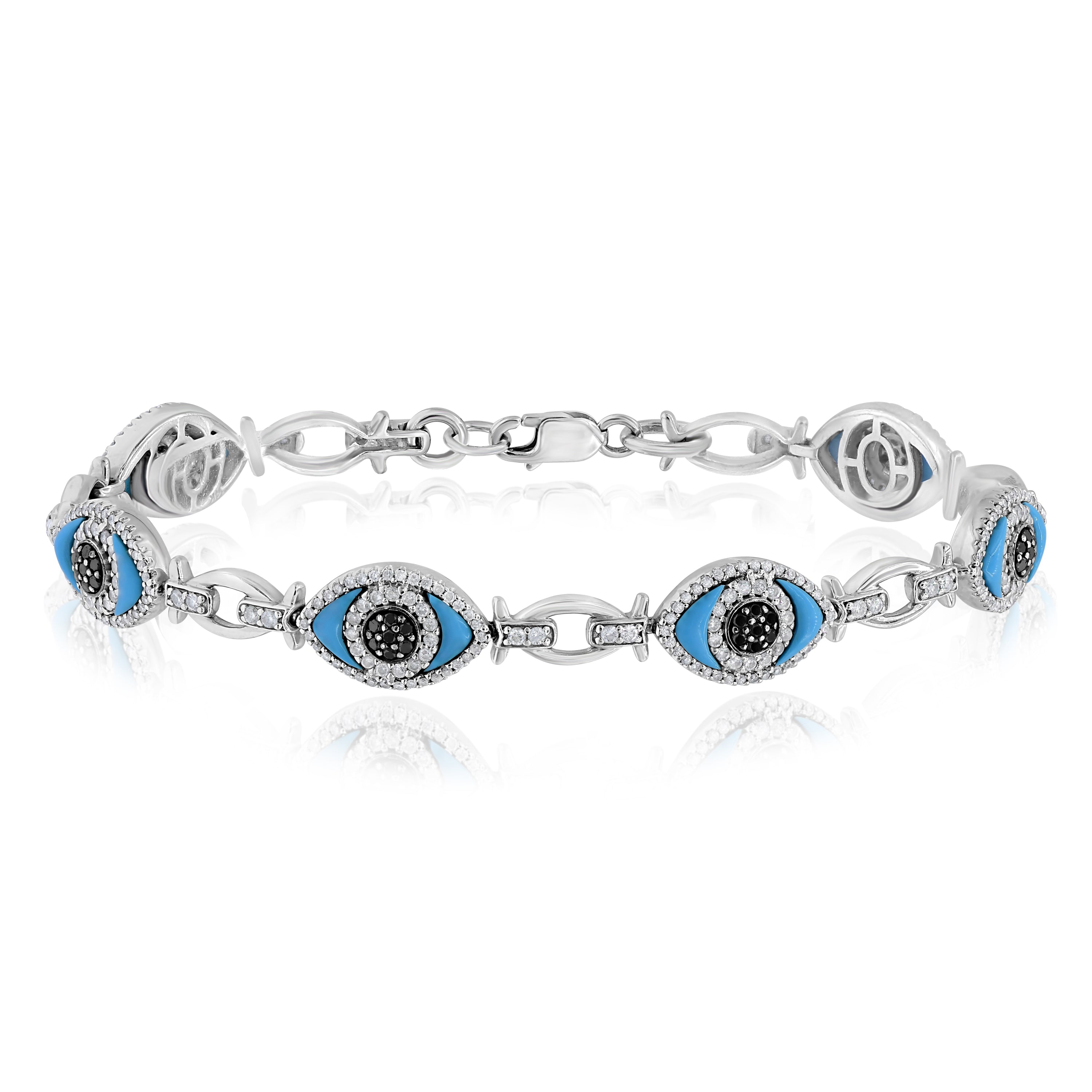 6 ct. Turquoise 1.79 ct. Black & White Diamond Evil Eye Eternity Bracelet