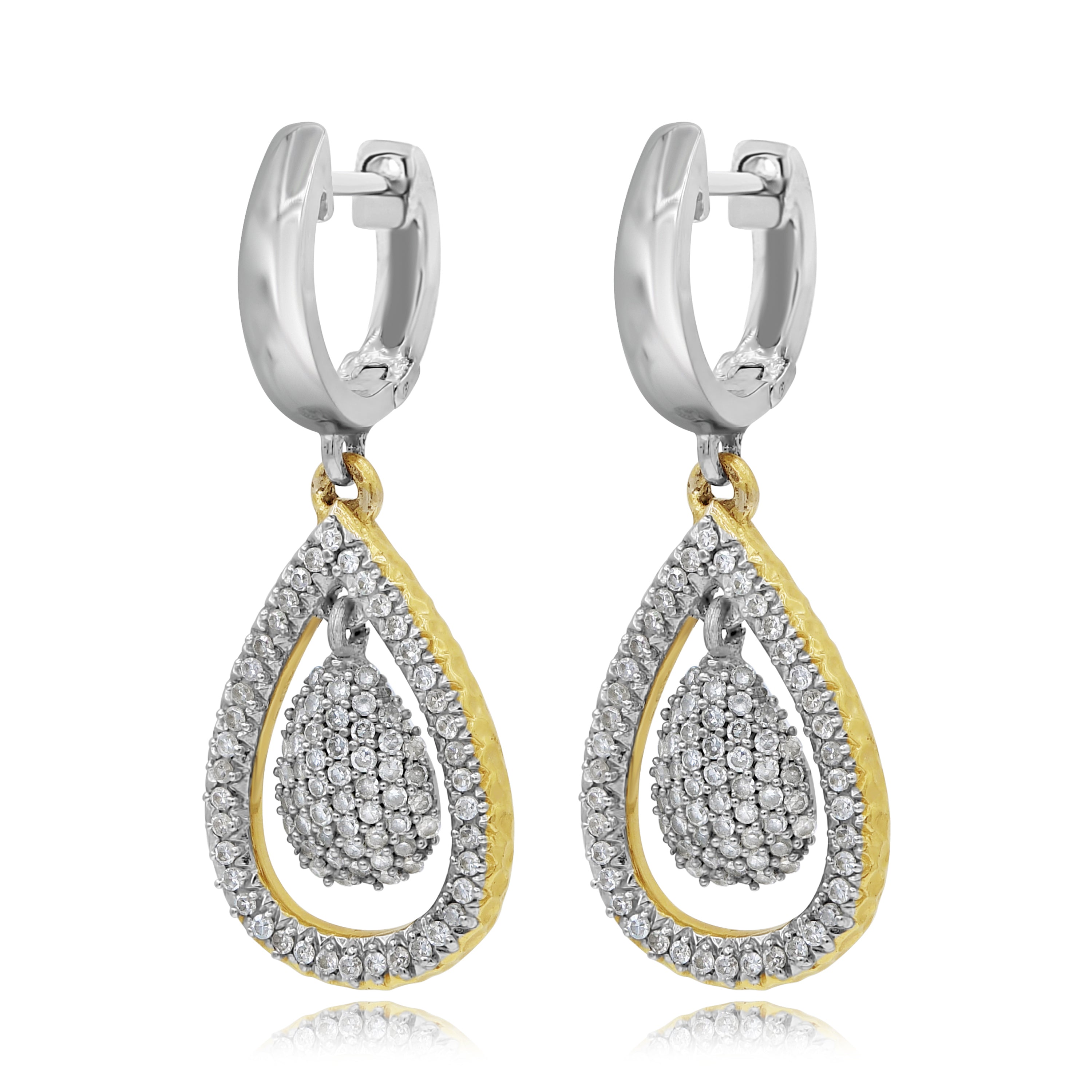 0.55 ct. Diamond 14K Two Tone Gold Double Teardrop Frame Drop Earrings