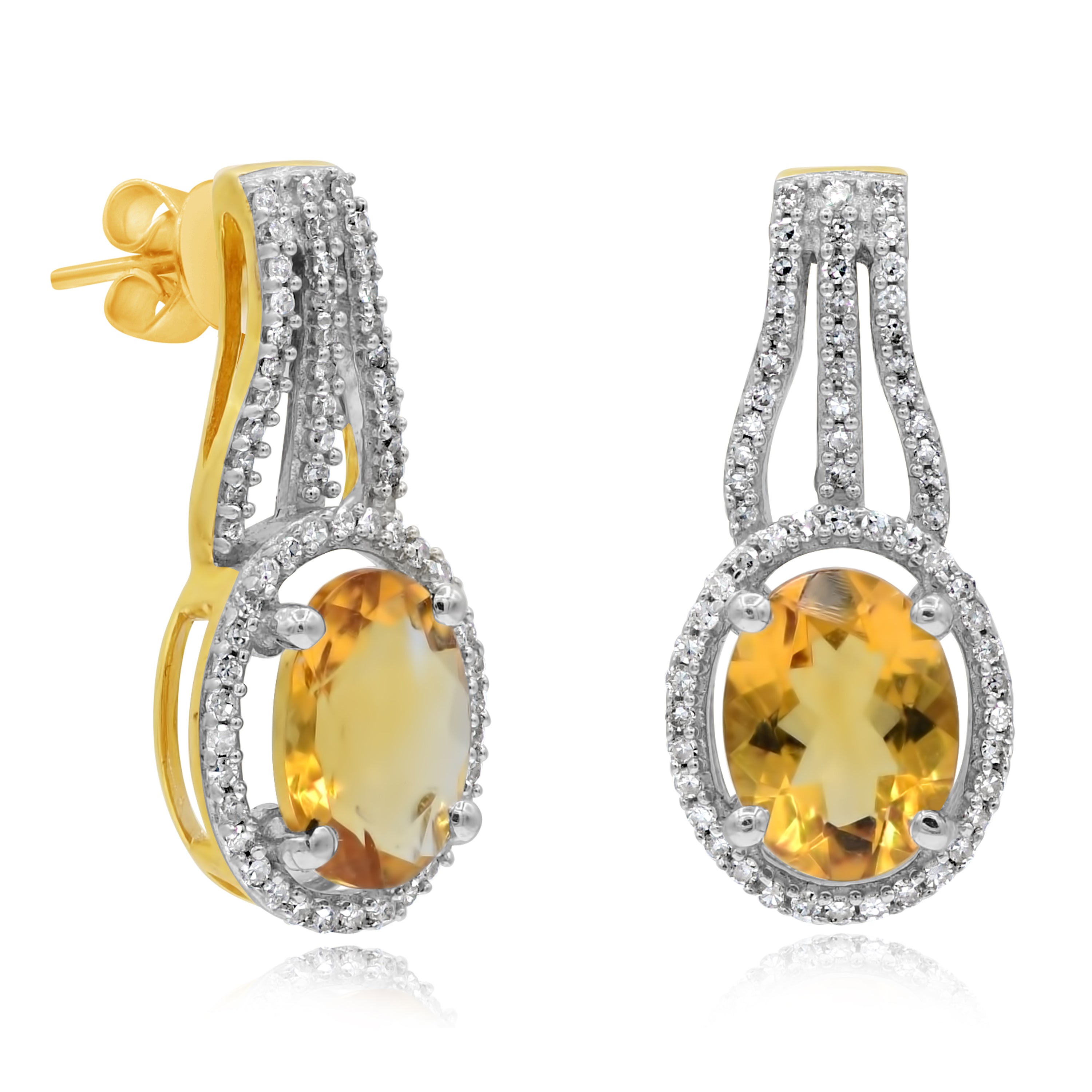 2.17 ct. Yellow Citrine & 0.3 ct. Diamond 14K Yellow Gold Earring