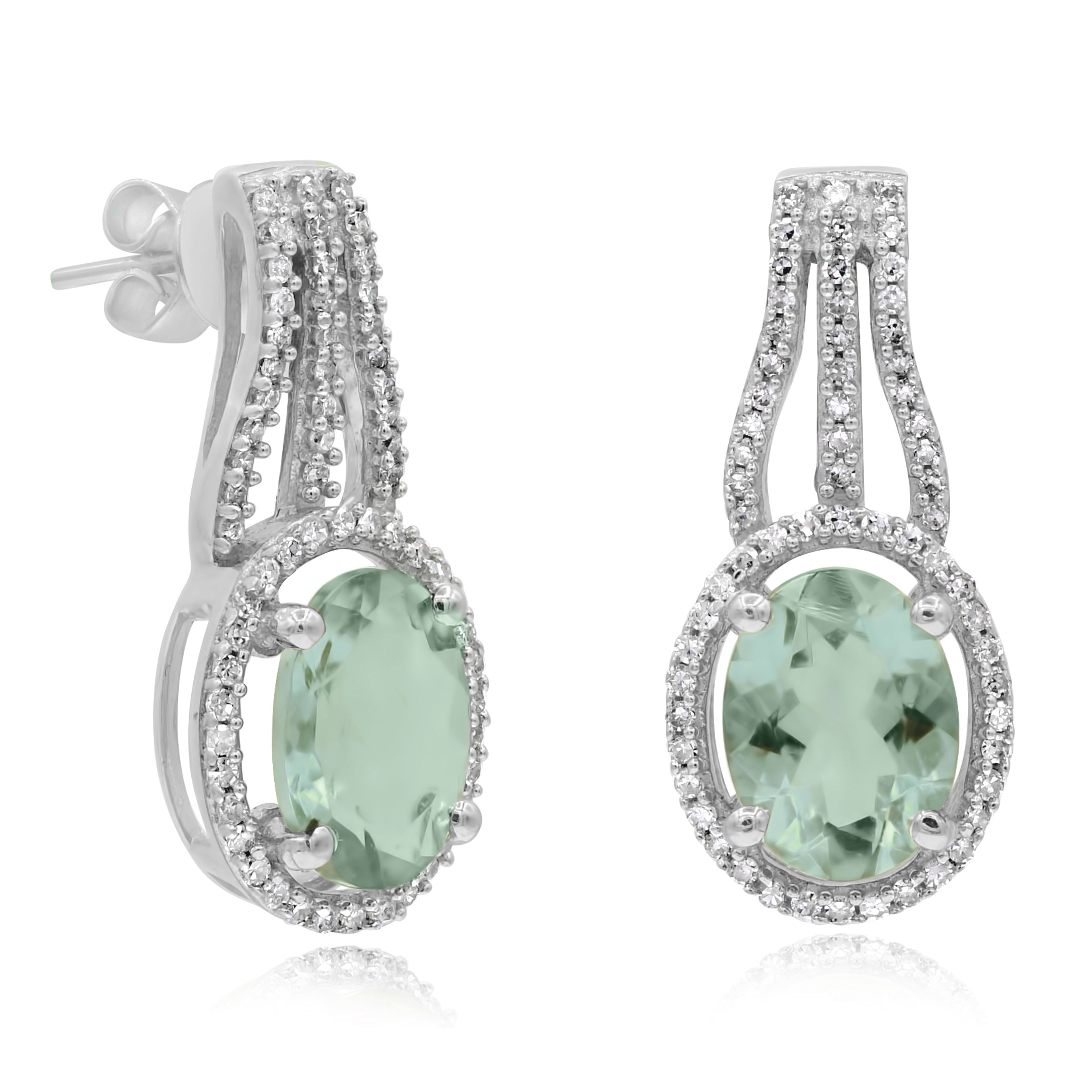 2.08 ct. Amethyst & 0.3 ct. Diamond 14K White Gold Earring