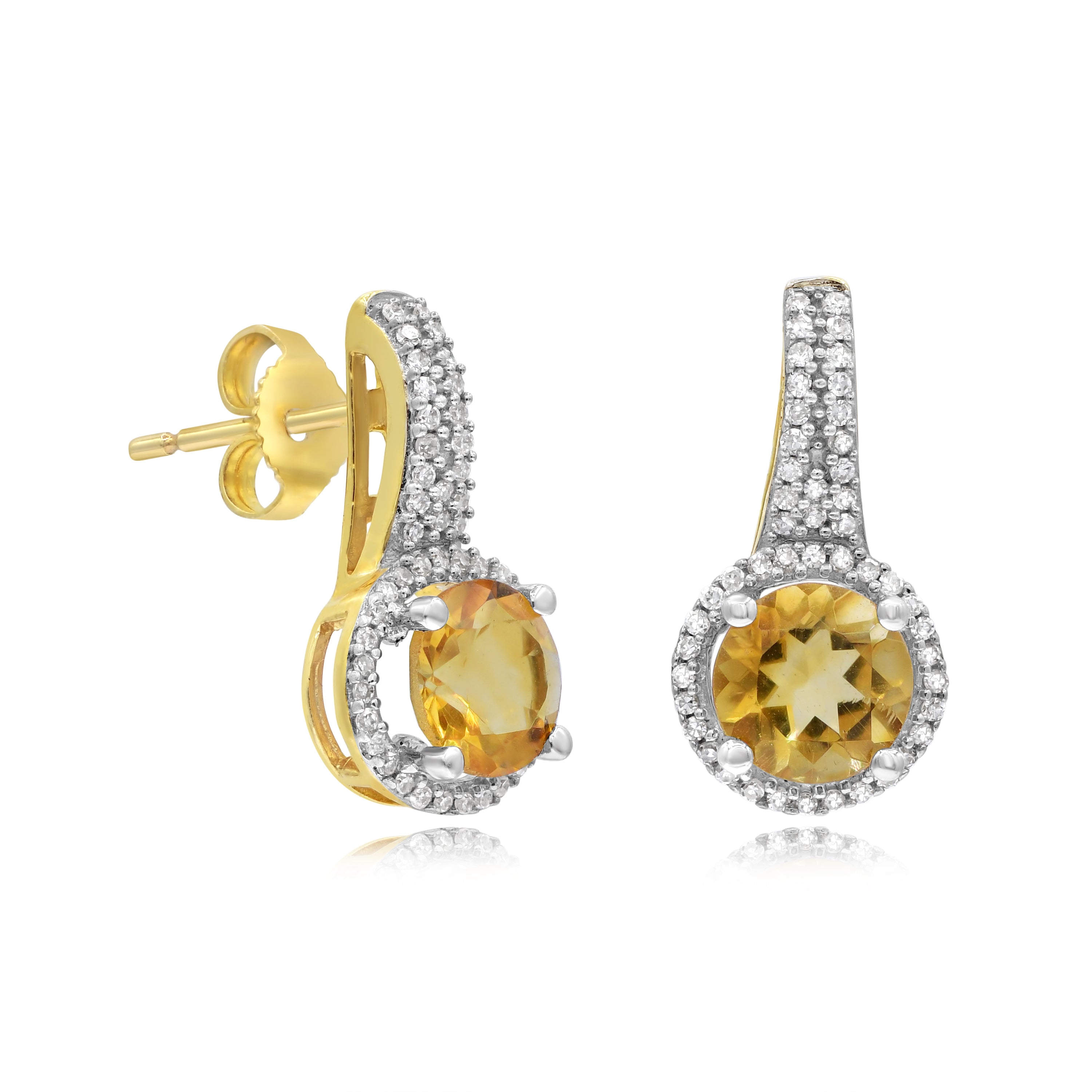 1.47 ct. Yellow Citrine & 0.25 ct. Diamond 14K White Gold Earring