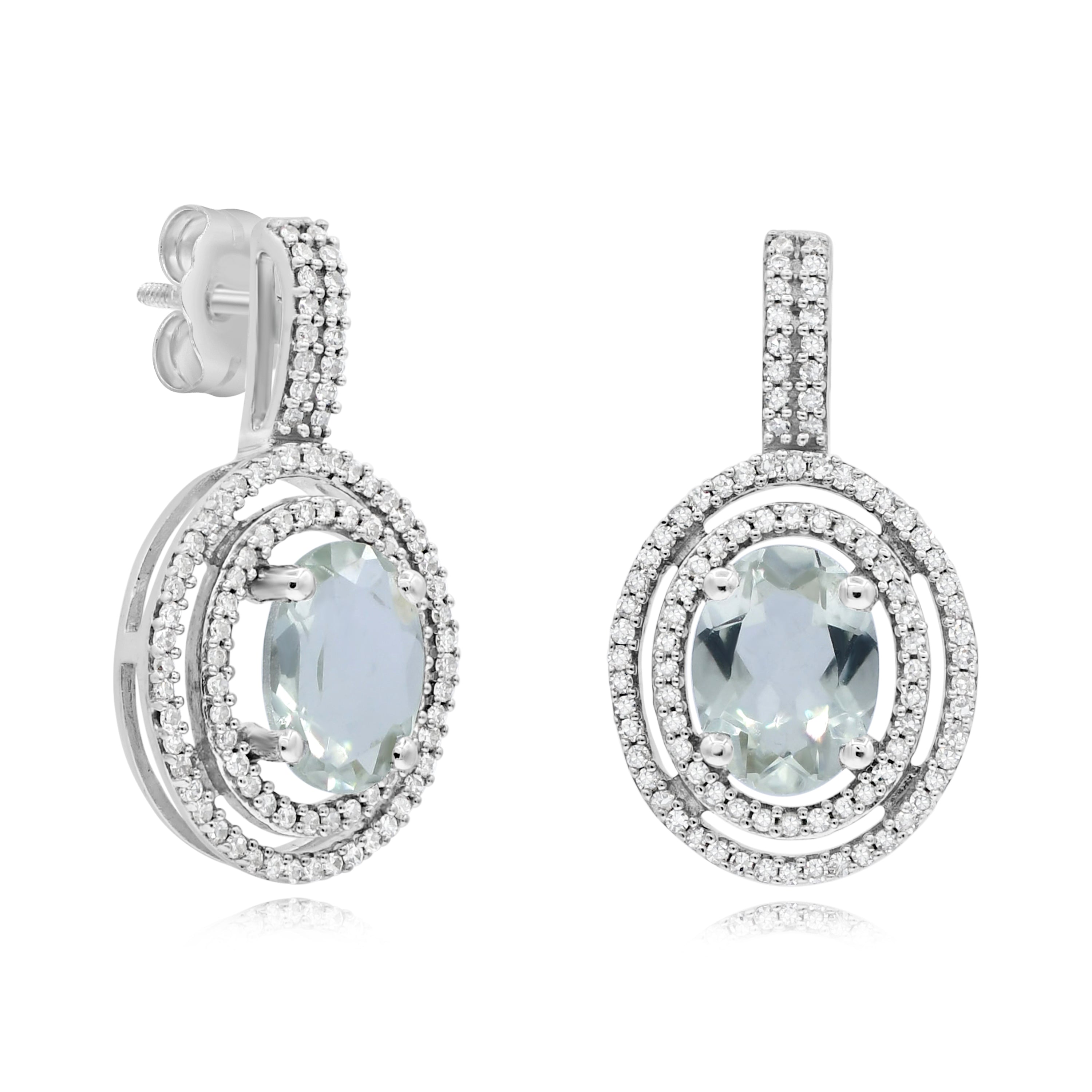 2.19 ct. Green Amethyst & 0.42 ct. Diamond 14K White Gold Earring