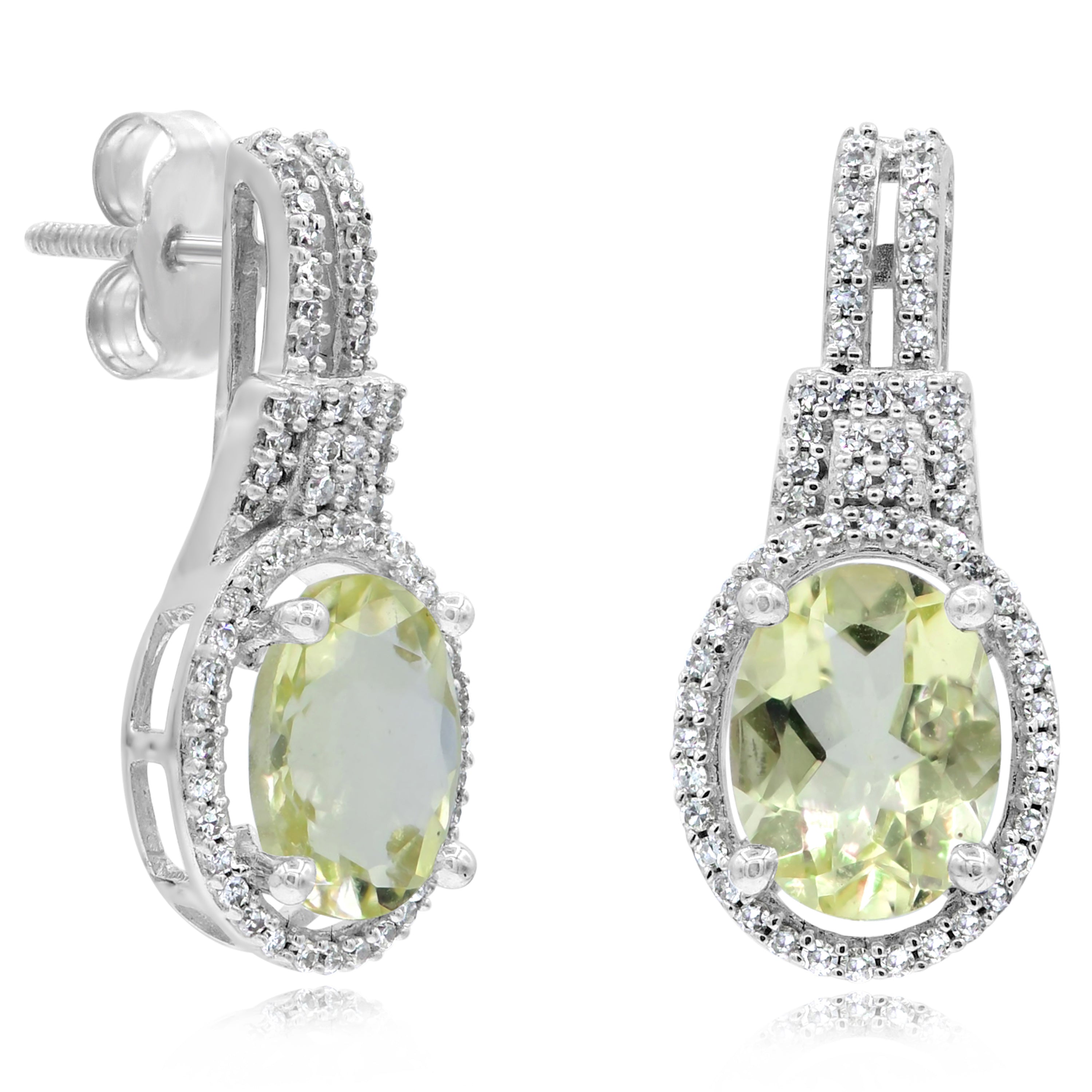 2.35 ct. Lemon Quartz & 0.3 ct. Diamond 14K White Gold Earring