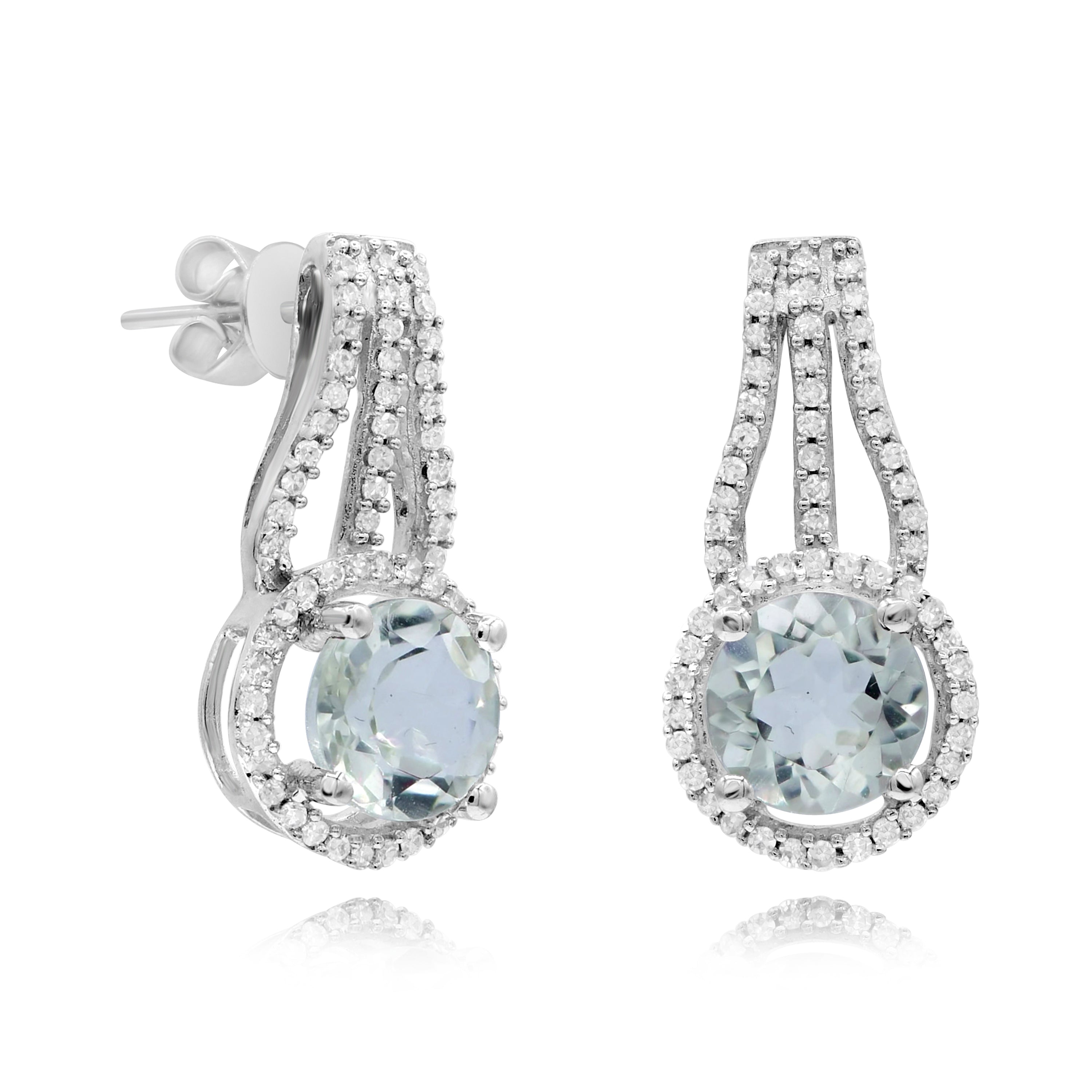 1.56 ct. Green Amethyst & 0.25 ct. Diamond 14K White Gold Earring