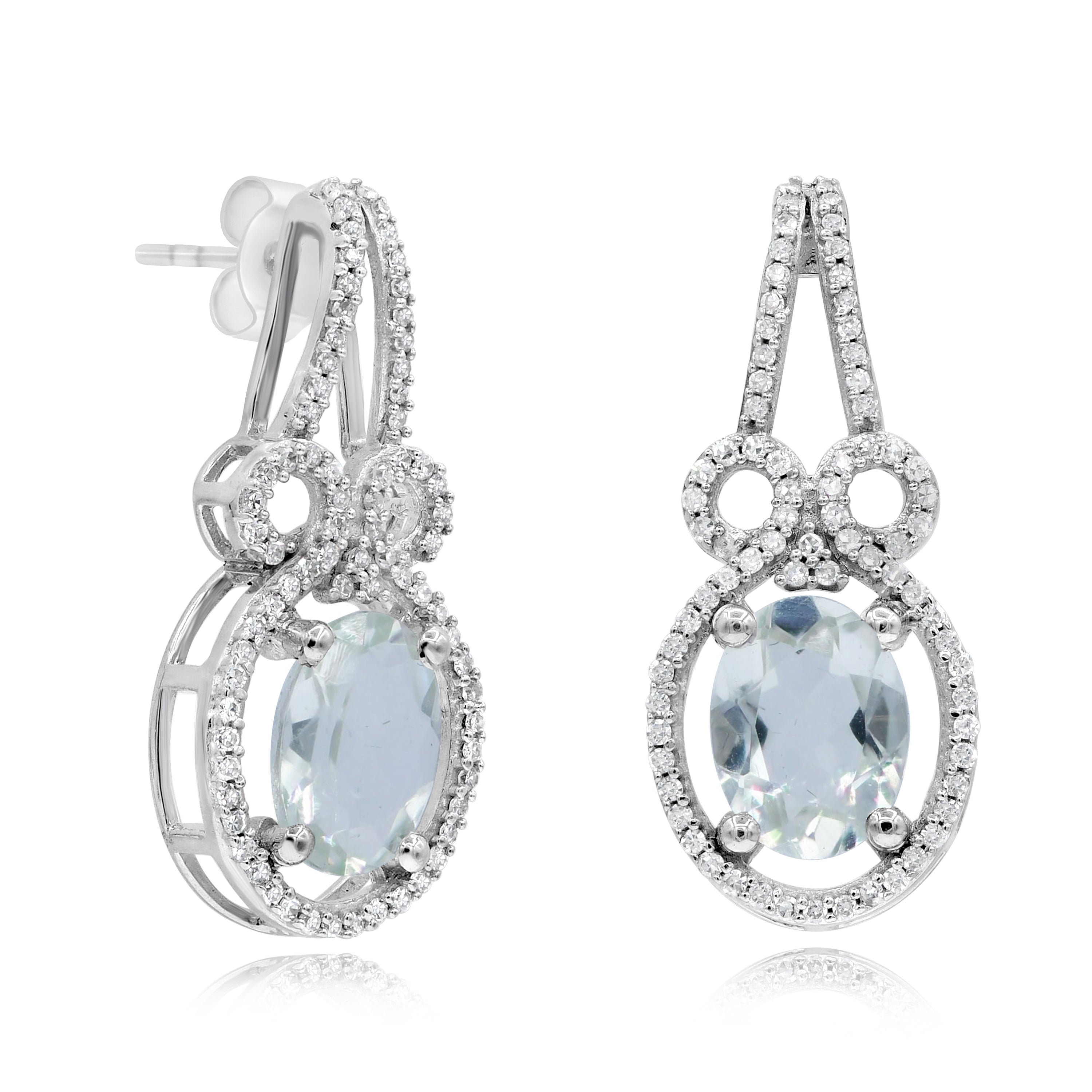 2.31 ct. Green Amethyst & 0.35 ct. Diamond 14K White Gold Earring