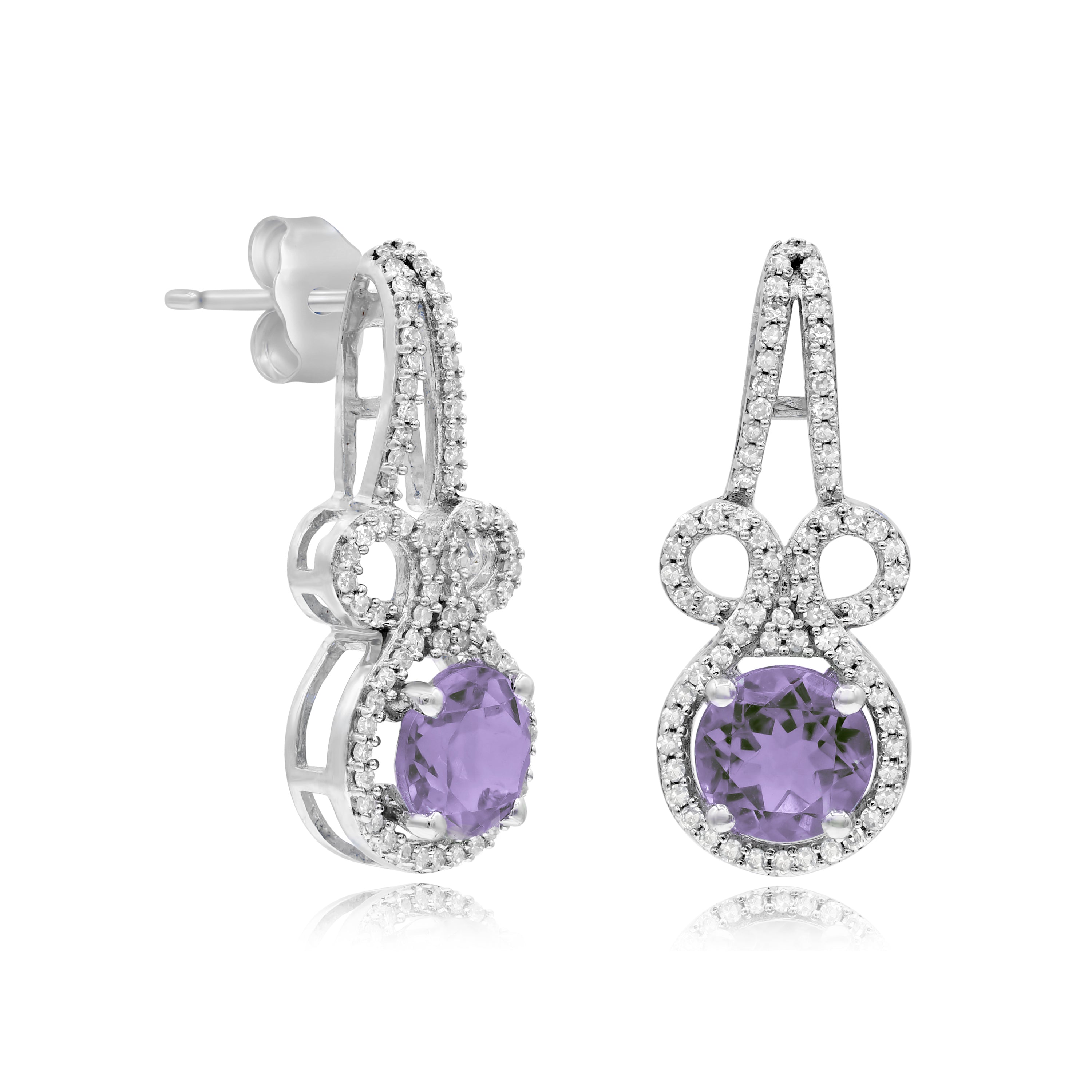 1.64 ct. Purple Amethyst & 0.35 ct. Diamond 14K White Gold Earring