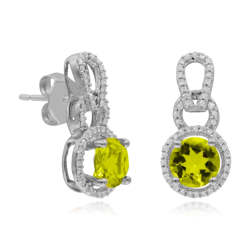 1.63 ct. Lemon Quartz & 0.25 ct. Diamond 14K White Gold Drop Earring