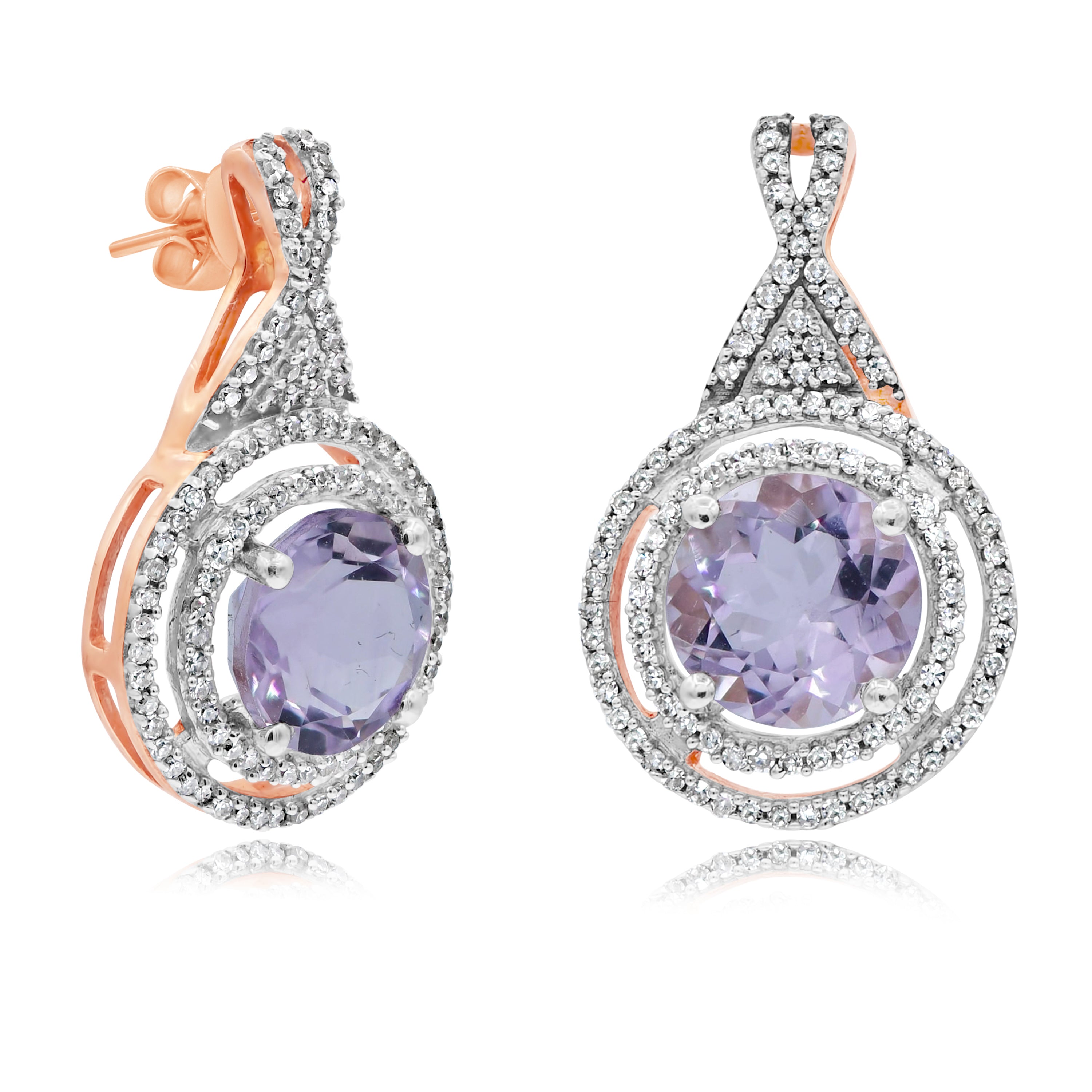 3.18 ct. Pink Amethyst & 0.5 ct. Diamond 14K Rose Gold Earring