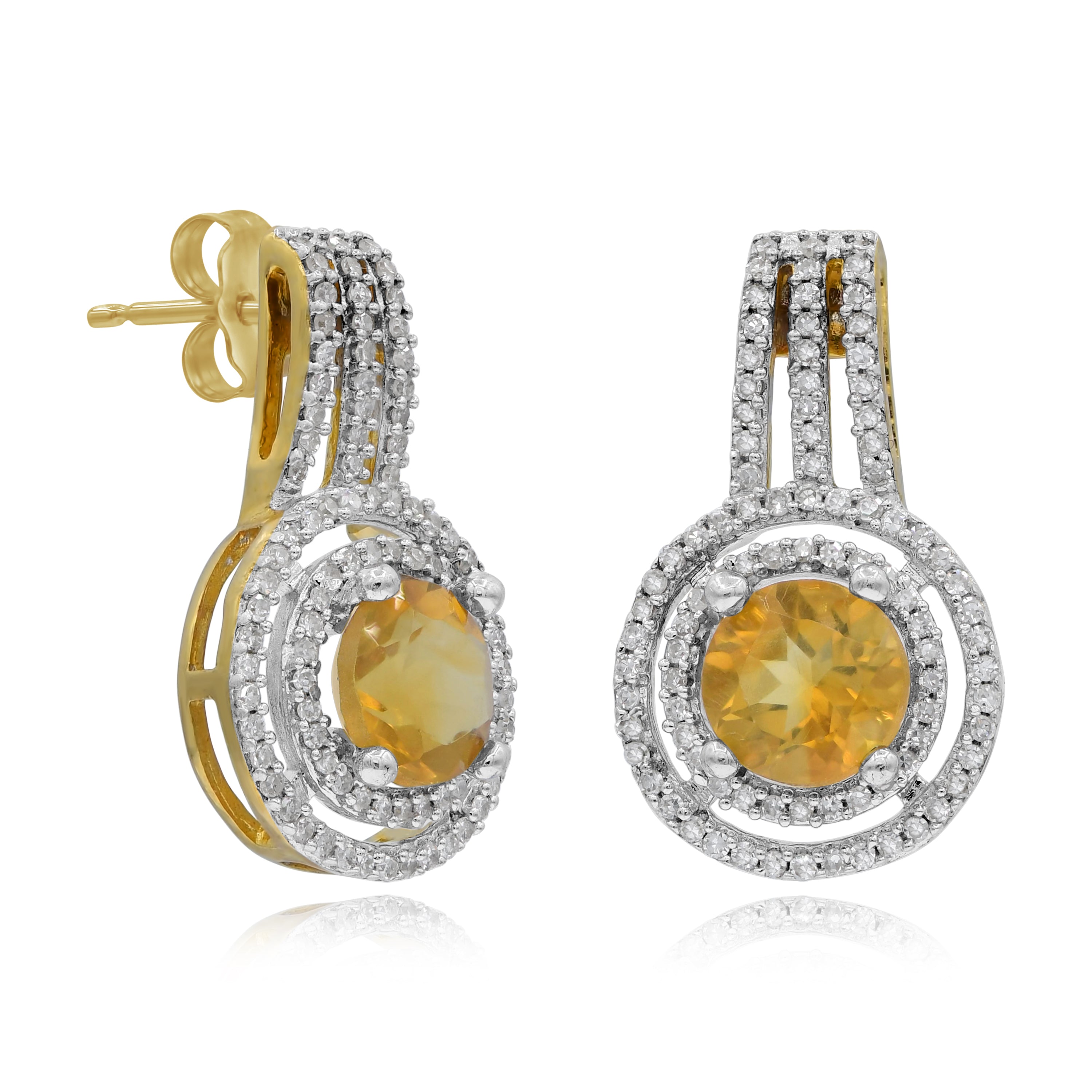 1.7 ct. Yellow Citrine & 0.45 ct. Diamond 14K Yellow Gold Earring