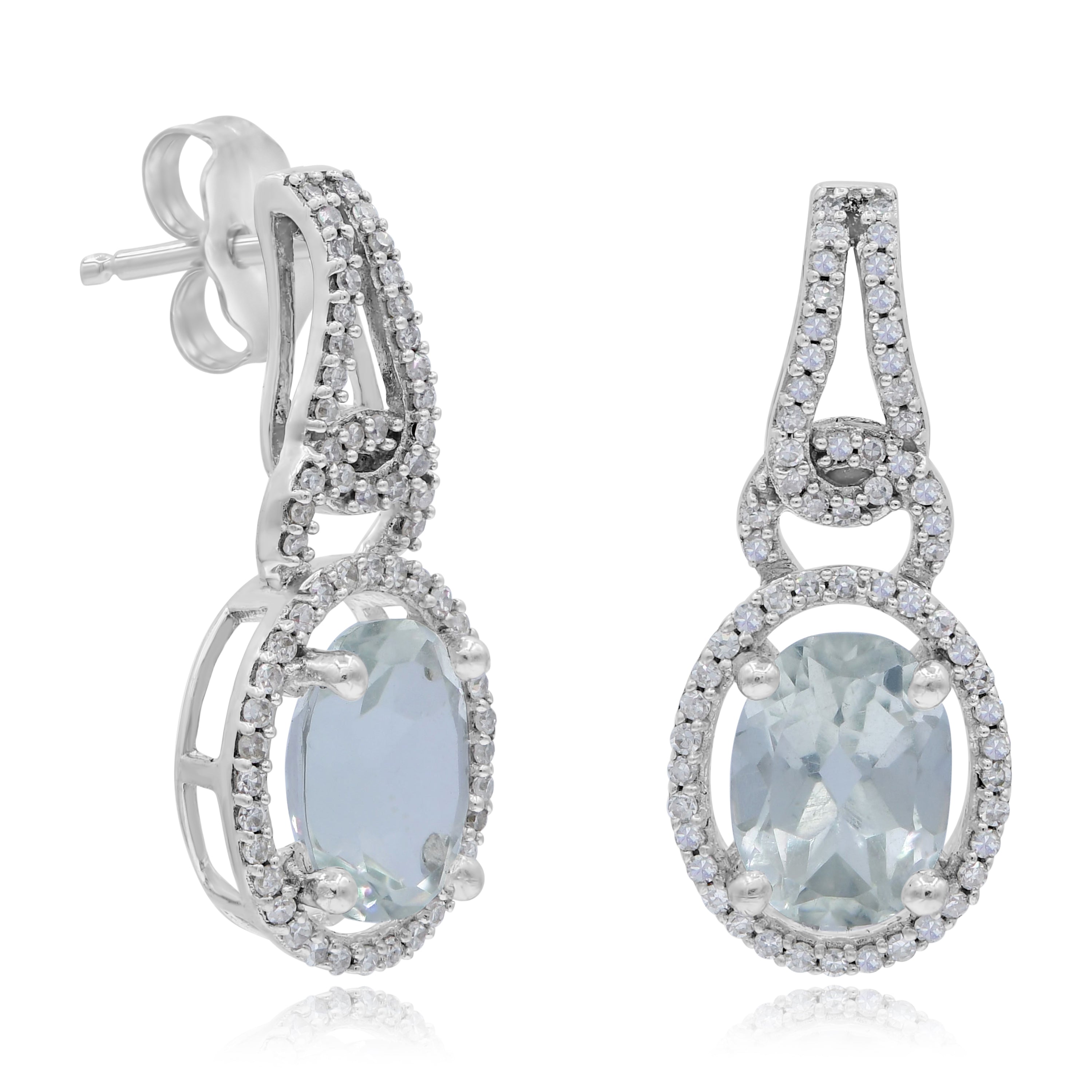 2.16 ct. Green Amethyst & 0.3 ct. Diamond 14K White Gold Earring