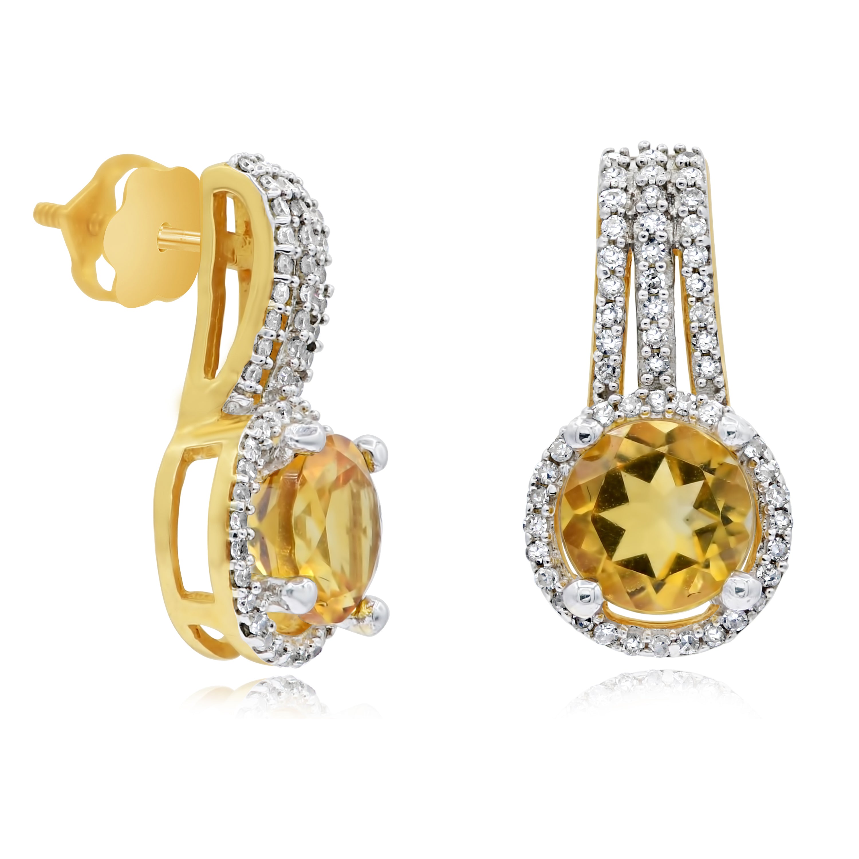1.49 ct. Yellow Citrine & 0.26 ct. Diamond 14K Yellow Gold Stud Earring