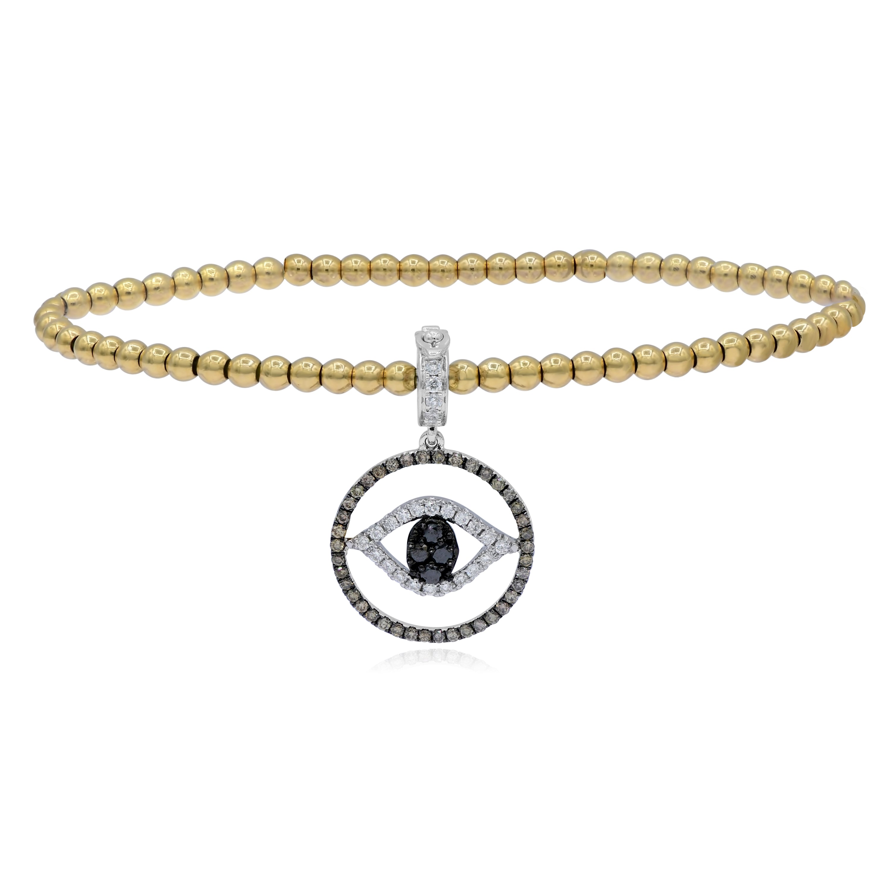 0.62 ct. Black & White Diamond Cutout Evil Eye Charm 18K Yellow & White Bracelet