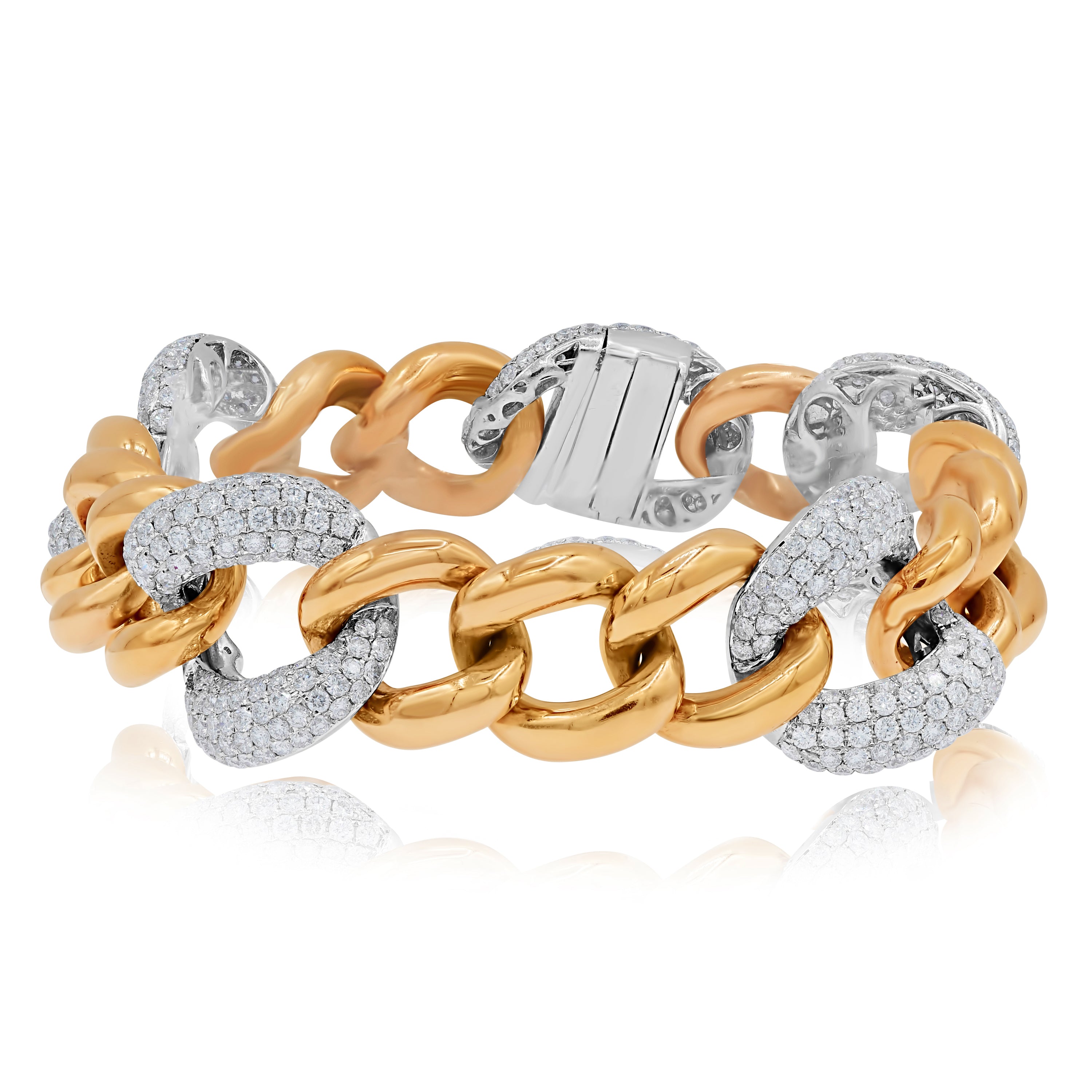 14.01 ct. Diamond 18K Two Tone Gold Chunky Cuban Link Bracelet