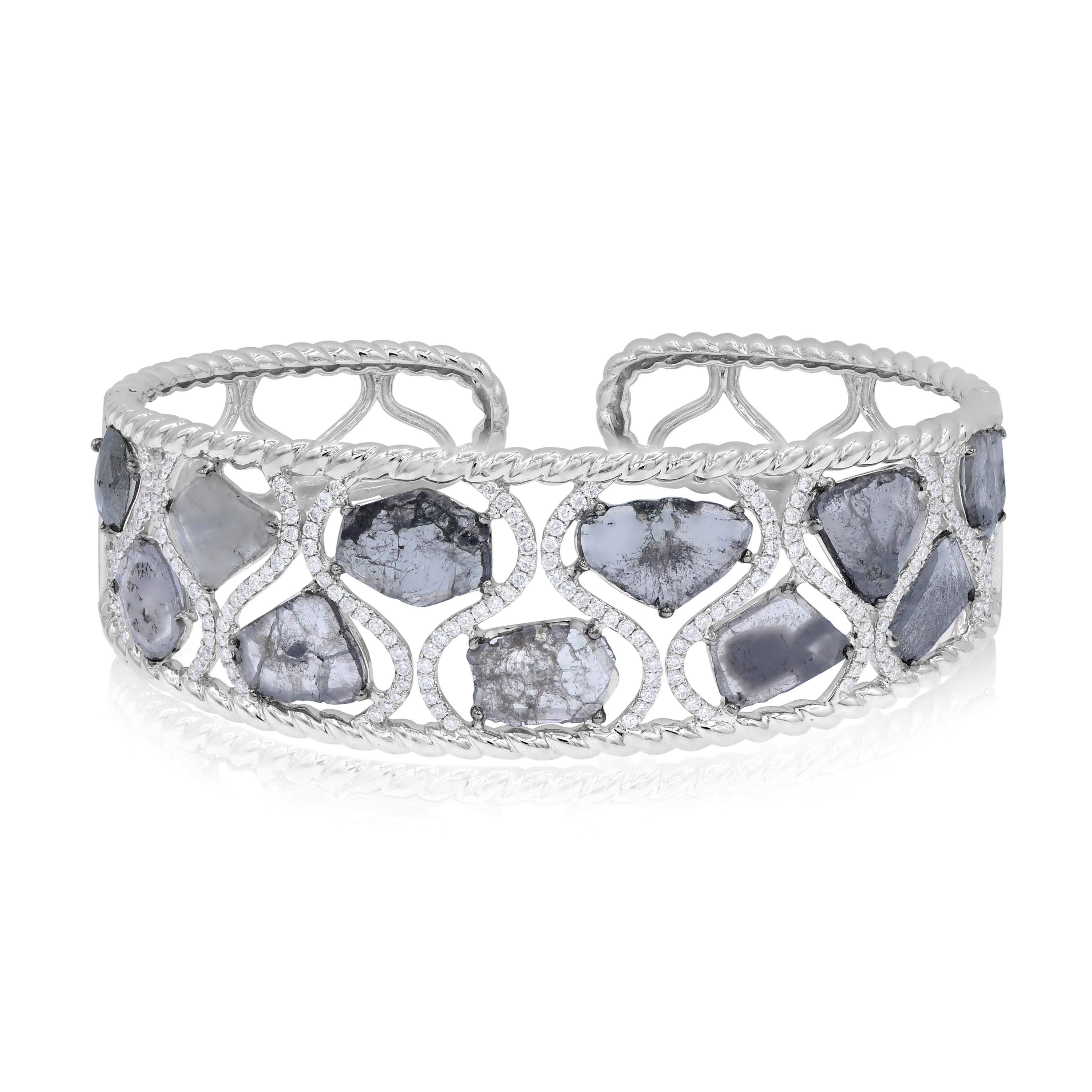 7.18 ct. Ice & White Diamond 18K White Gold Cuff Bangle Bracelet