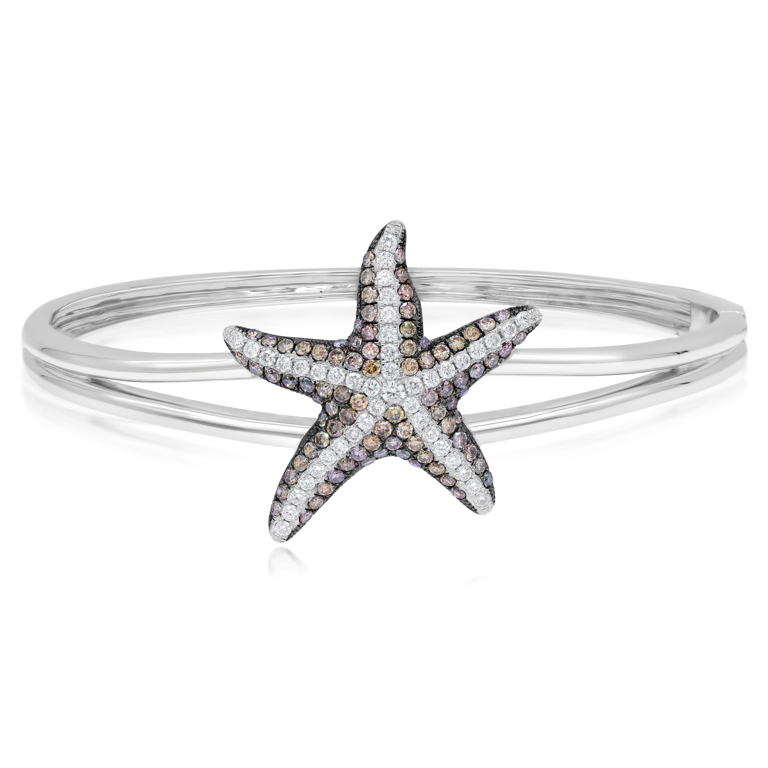 2.19 ct. Blue & White Diamond 14K White Gold Starfish Bangle
