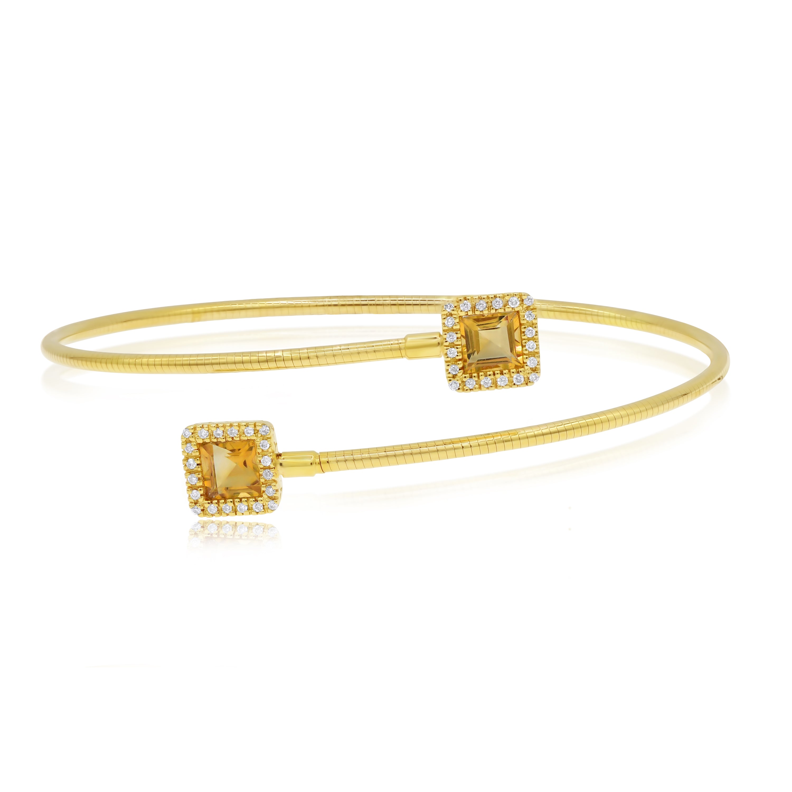 1.18 ct. Yellow Citrine & 0.13 ct. Diamond Pave Cuff Bypass Bracelet