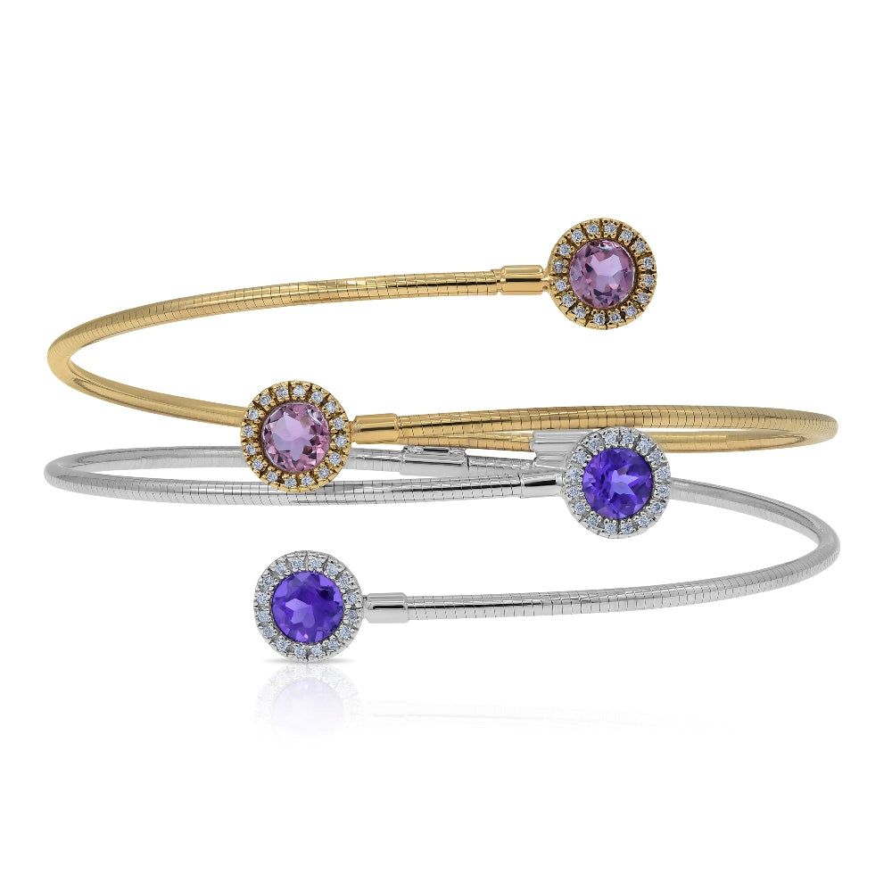 2.15 ct. Amethust, Tourmaline & Diamond Cuff Bypass Halo Bangle Bracelet