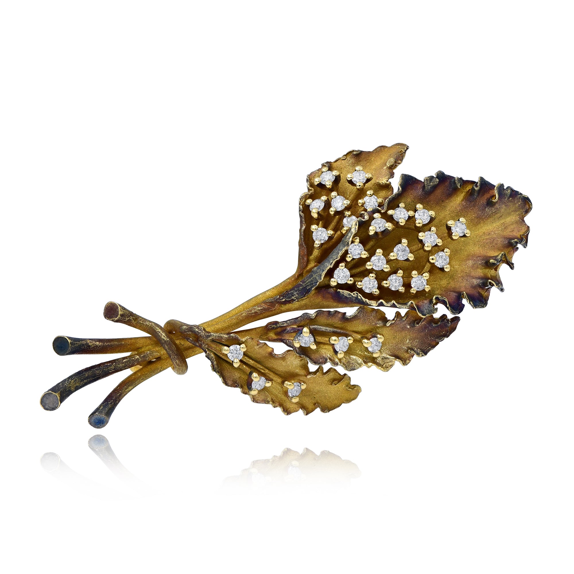 0.47 ct. Diamond 18K Yellow Gold Flower Pin