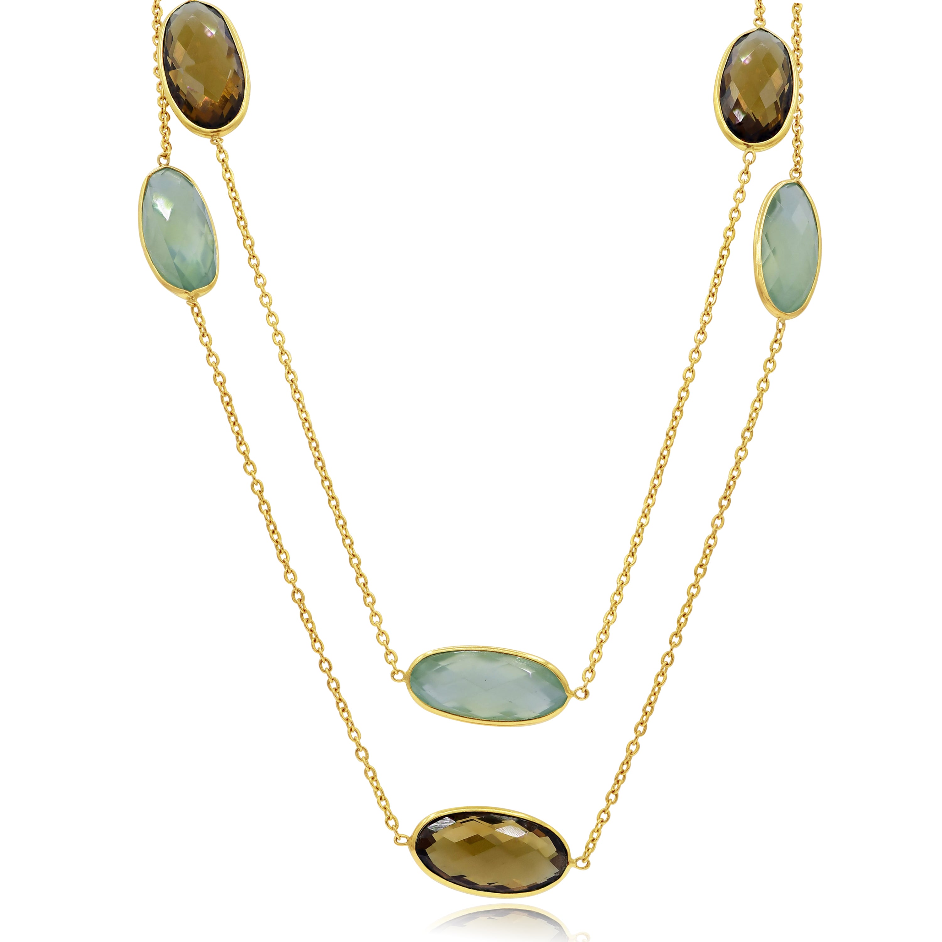 7.45 ct. Amethyst & Quartz 14K Yellow Gold Long Chain Necklace Necklace