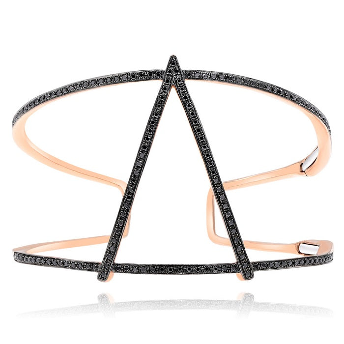 0.8 ct. Black Diamond Love Triangle V-Design 14K Rose Gold Black Pave Cuff Bracelet