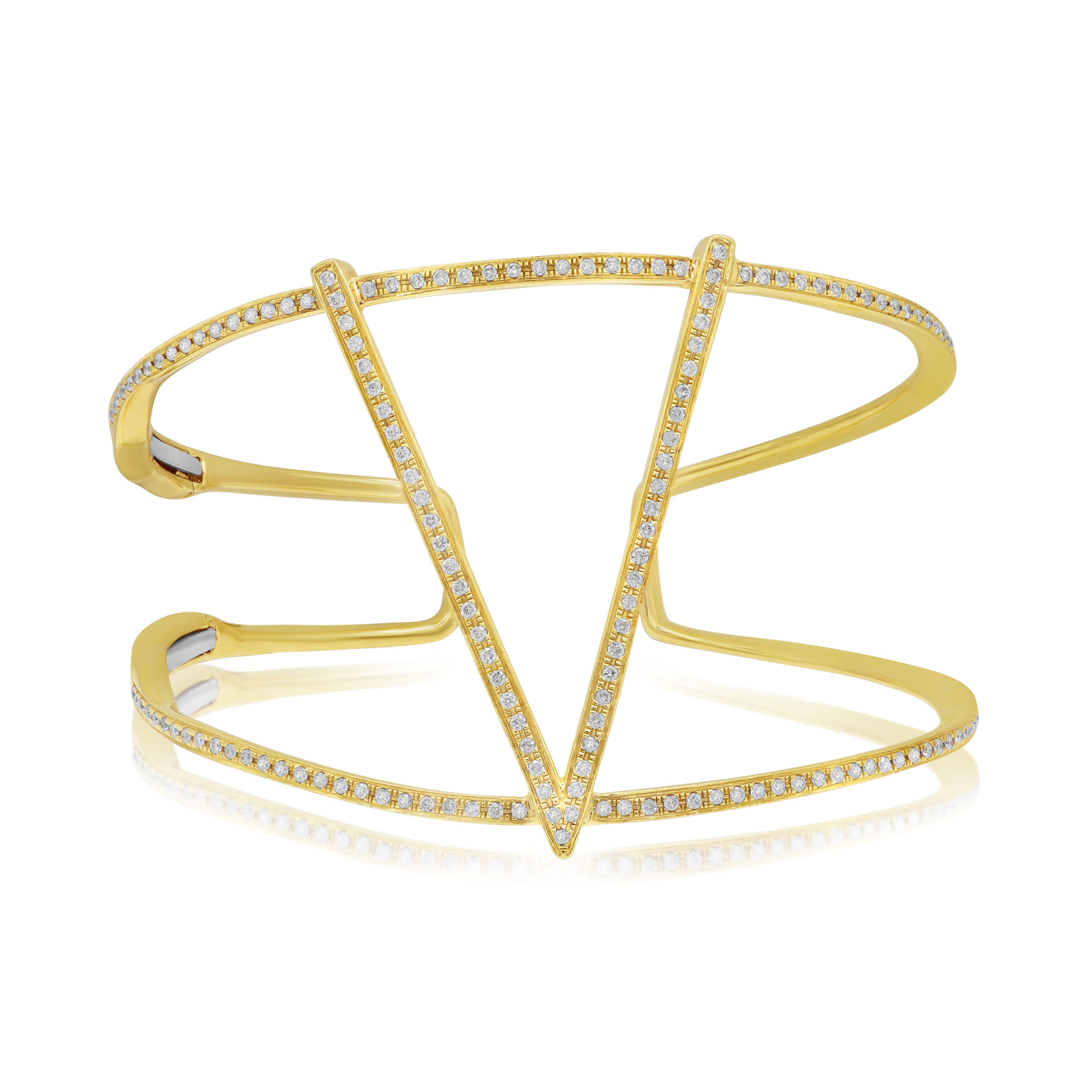 0.85 ct. Diamond Love Triangle V-Design 14K Yellow Gold Pave Cuff Bracelet