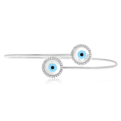 0.18 ct. Pave Diamond 2.34 ct. Hamsa Evil Eye Bypass Stackable Bangle Bracelet