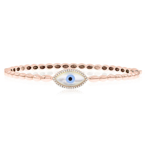 1.81 ct. Mother of Pearl 14K Rose Gold Hamsa Evil Eye Stackable Bangle Bracelet