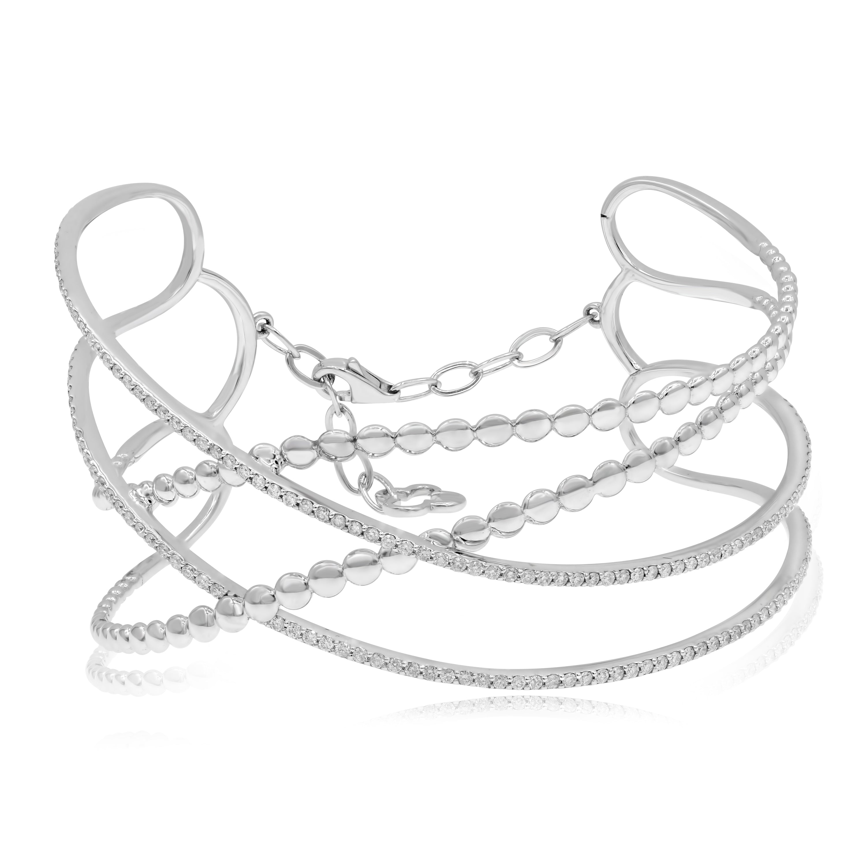 1.3 ct. Diamond 18K White Gold Crisscross Cable Design Bangle Bracelet