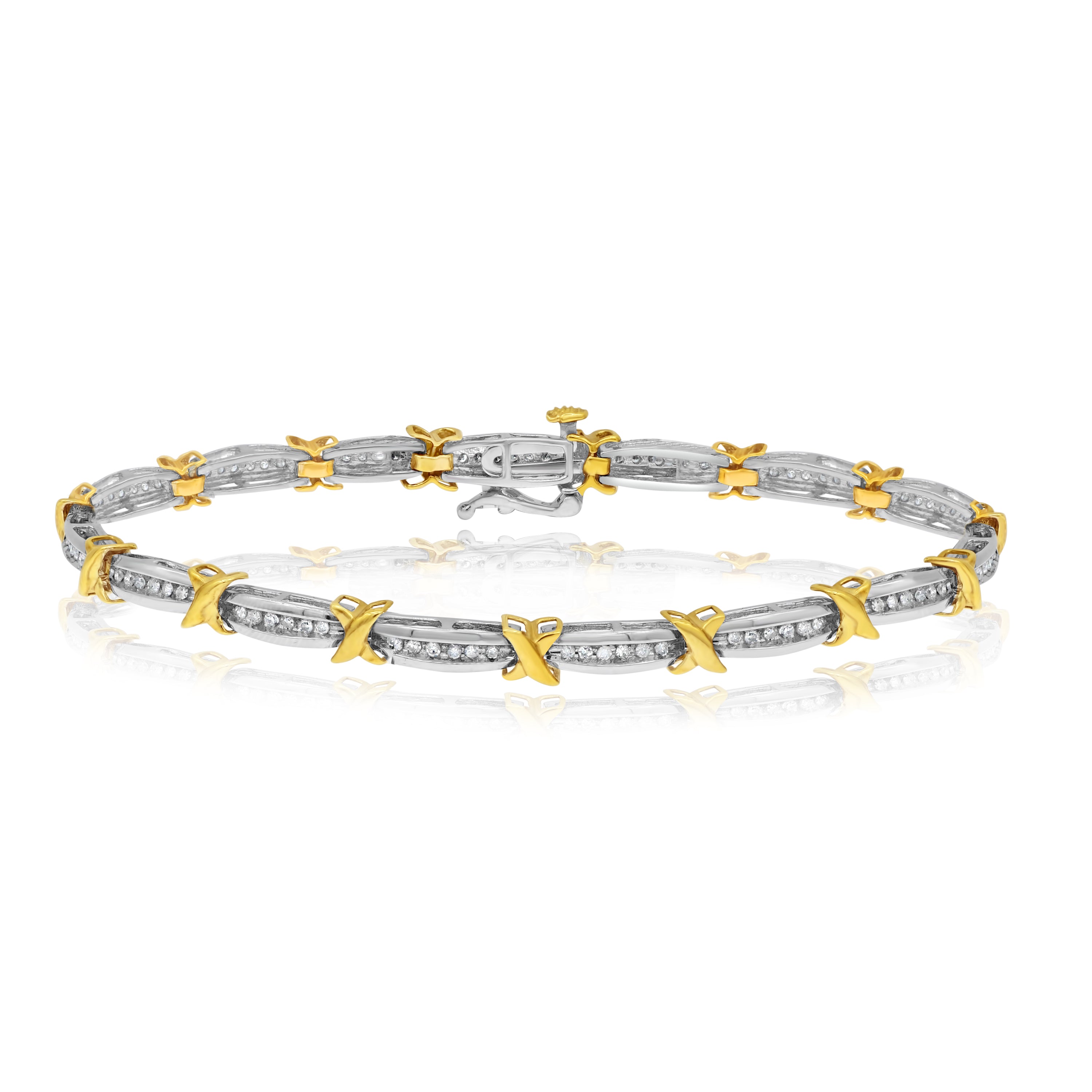 1 ct. Diamond 10K Two Tone Tapered & X-Link Tennis Bracelet