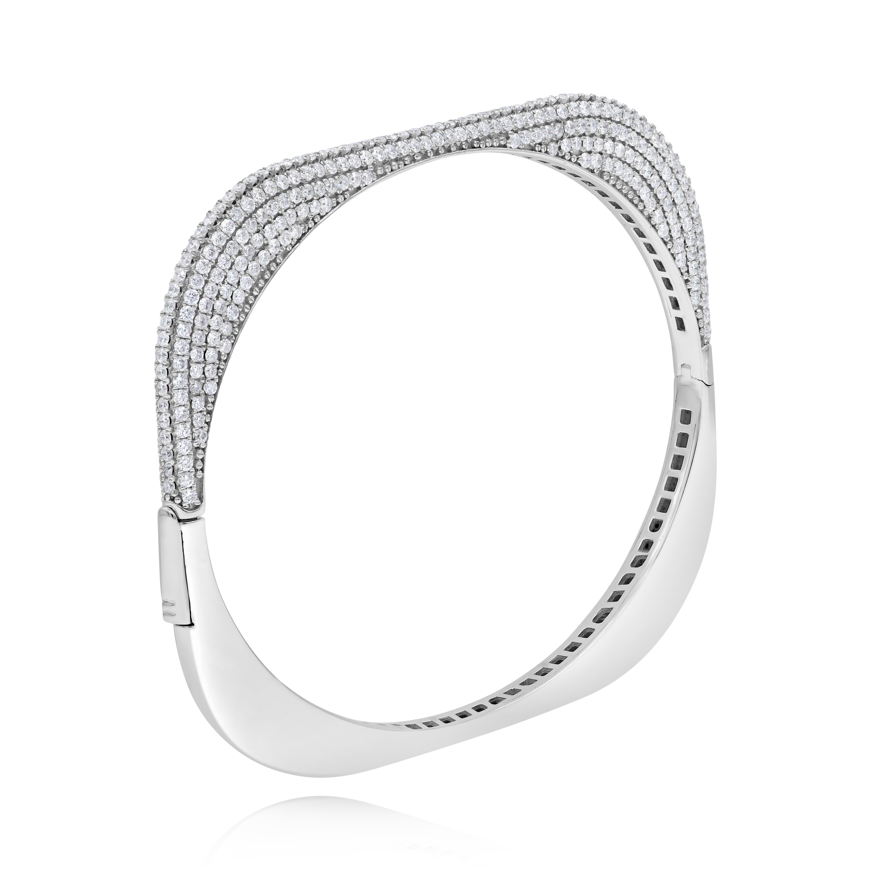 3.69 ct. Diamond 18K White Gold Square Row Bangle Bracelet