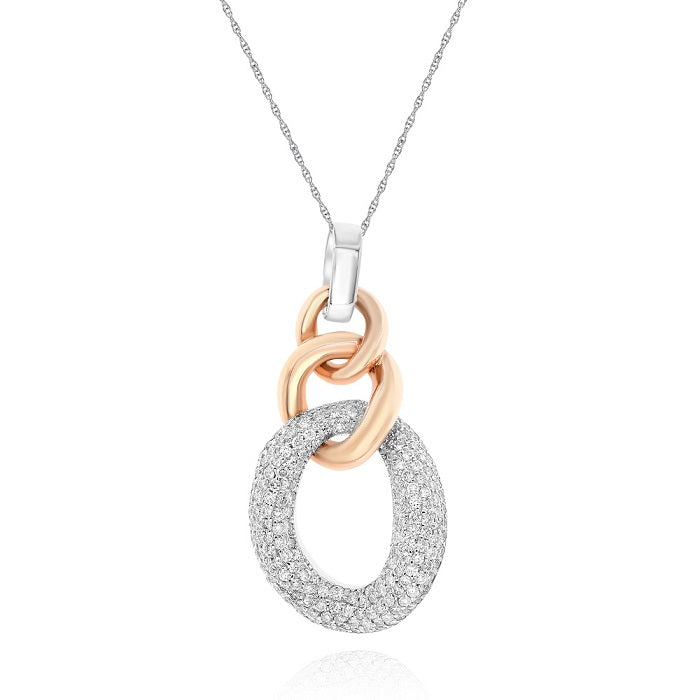 2.94 ct. Diamond 14K White & Rose Gold 3D Multi Row Pave Love Knot Pendant
