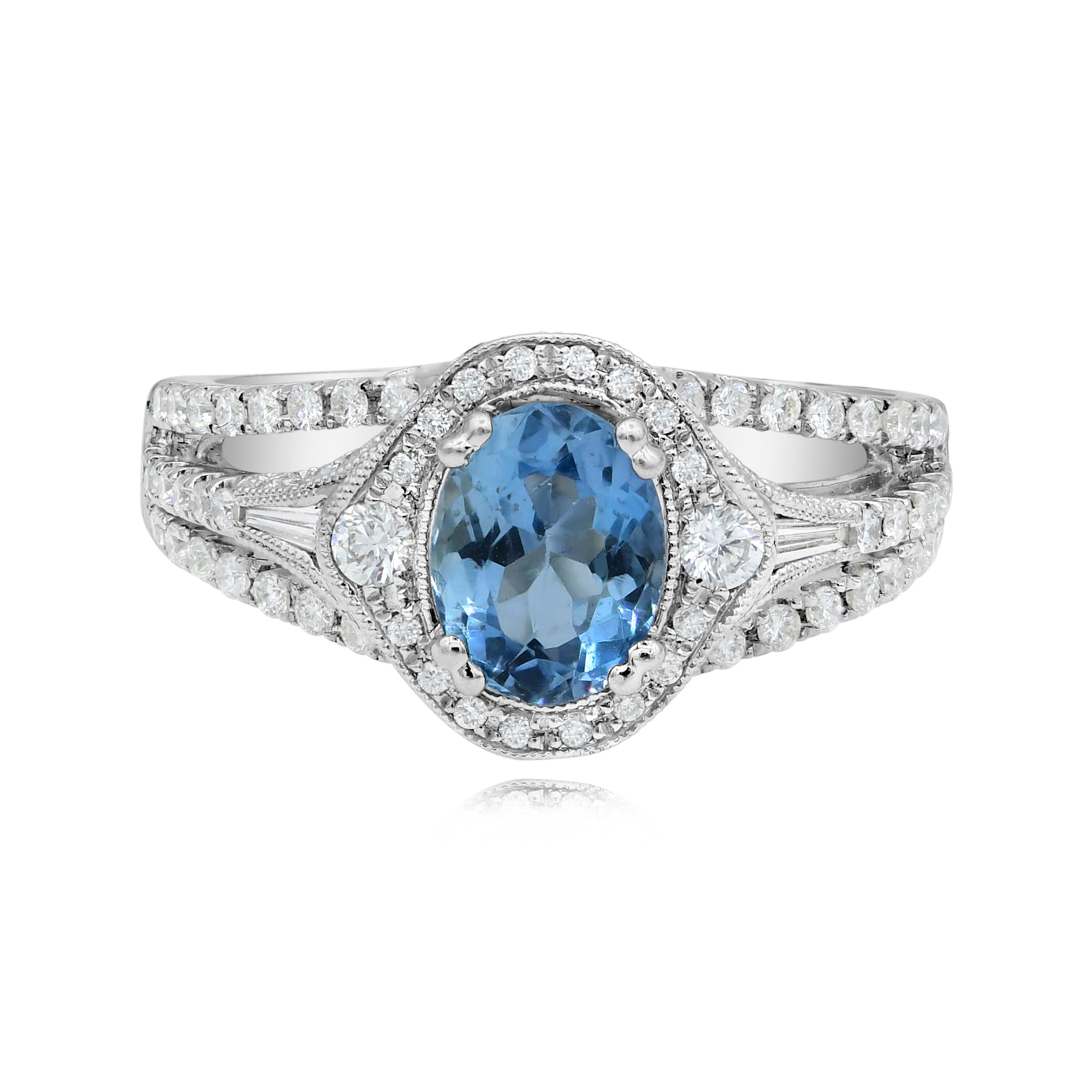 0.99 ct. Aquamarine & 0.79 Diamond 18K White Gold Ring