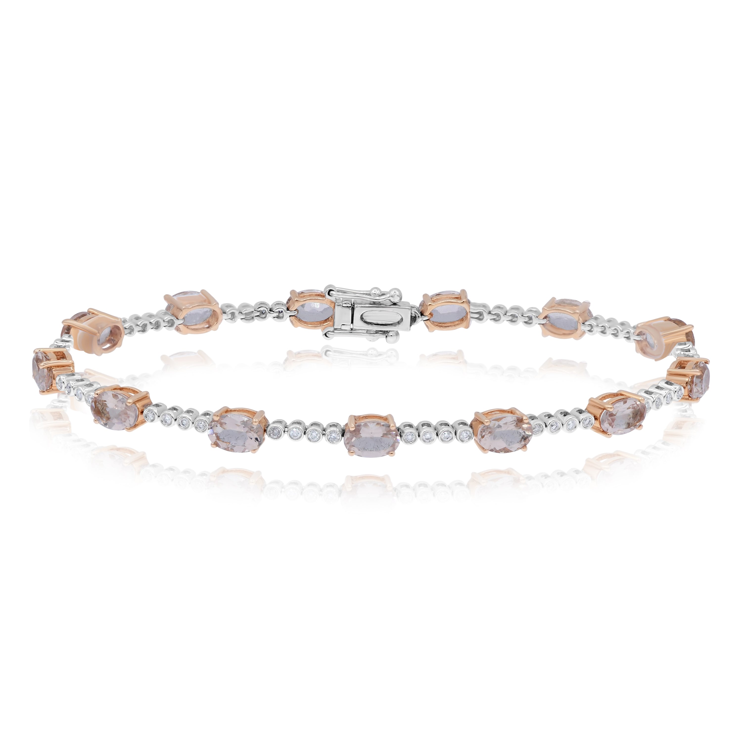 5.19 ct. Morganite & 0.28 ct. Diamond 14K Two Tone Gold Link Tennis Bracelet
