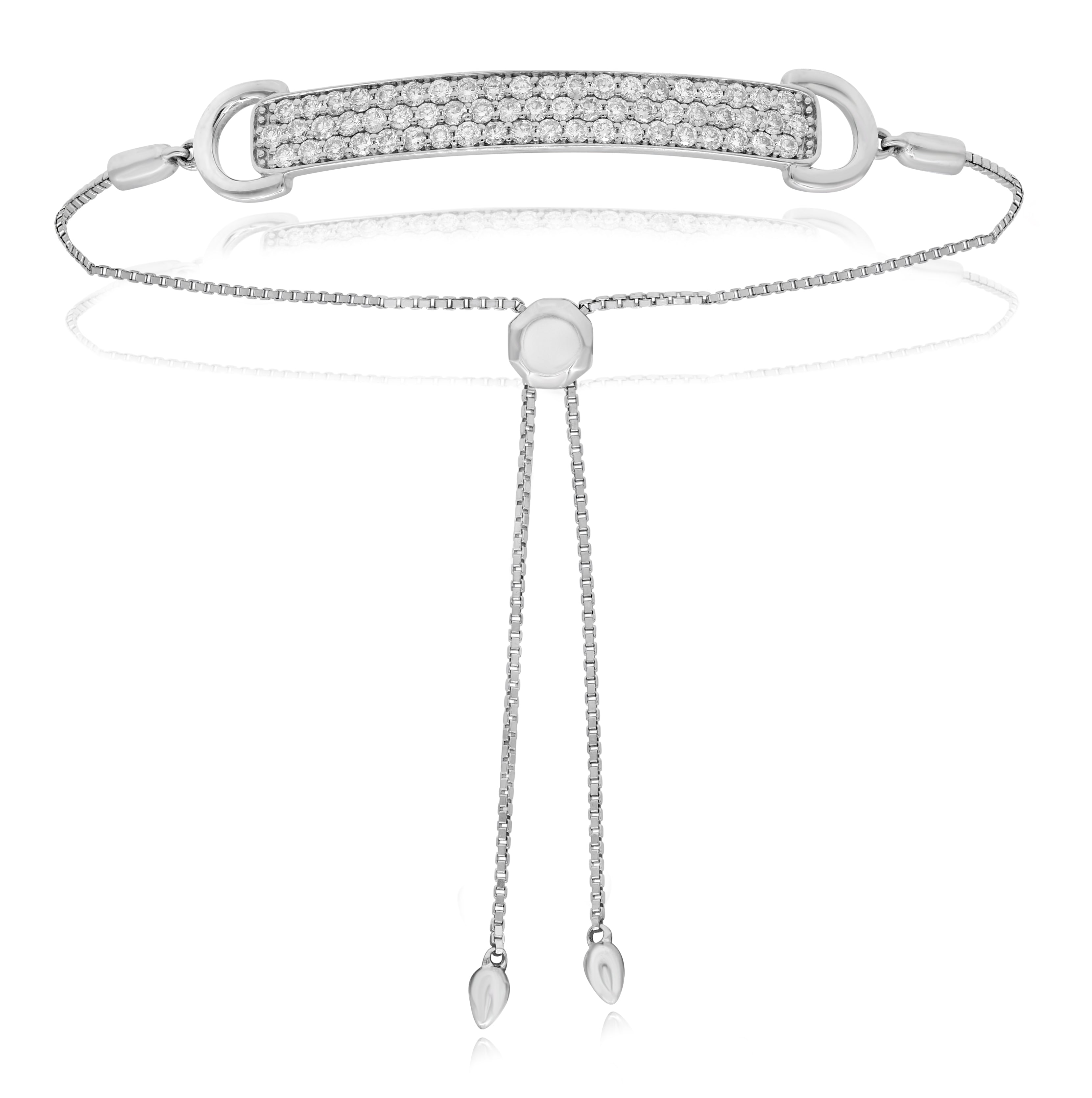 1.28 ct. Diamond Pave Plate 14K White Gold Bolo Bracelet