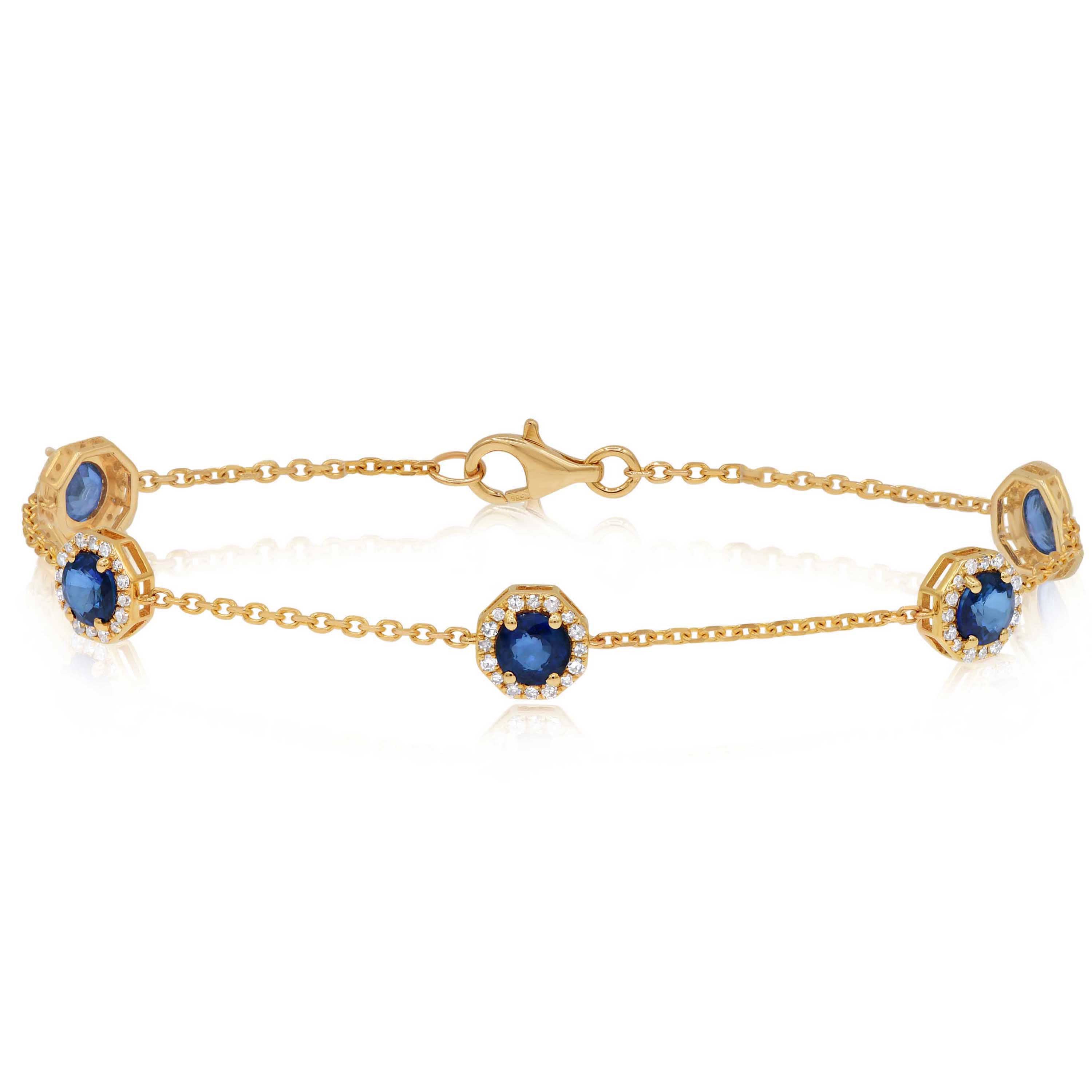 2.51 ct. Sapphire & 0.36 ct. Diamond 14K Rose Gold 5 Station Classic Bracelet