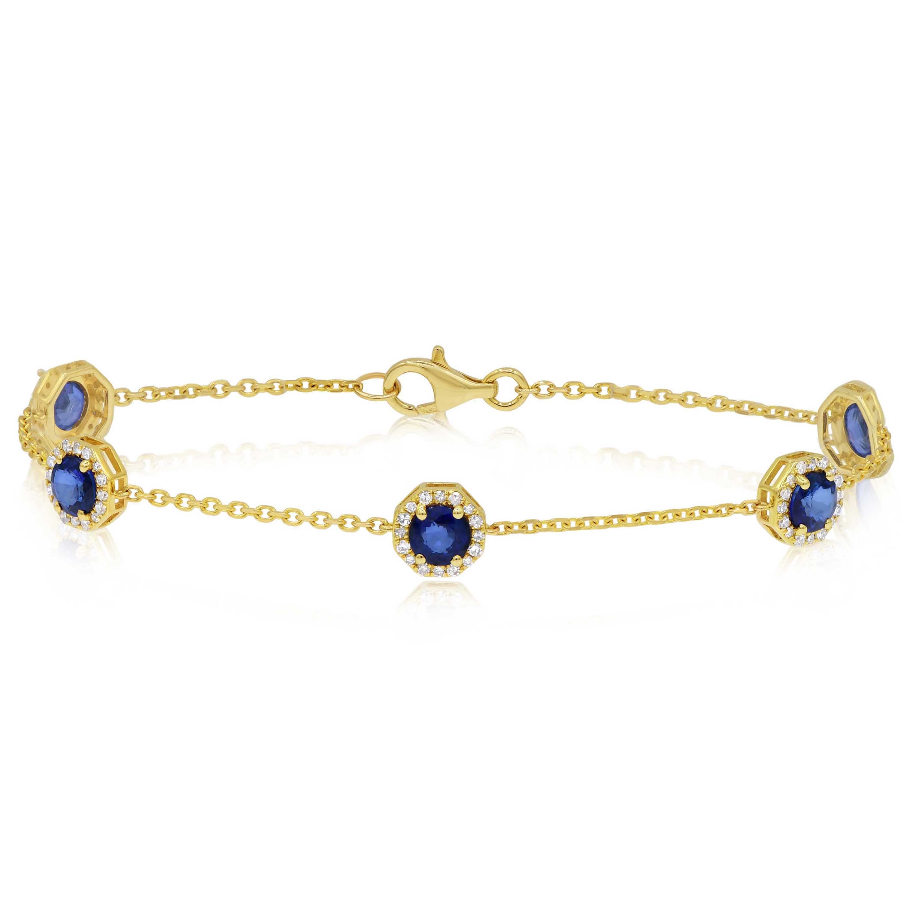 2.54 ct. Sapphire & 0.35 ct. Diamond 14K Yellow Gold 5 Station Classic Bracelet