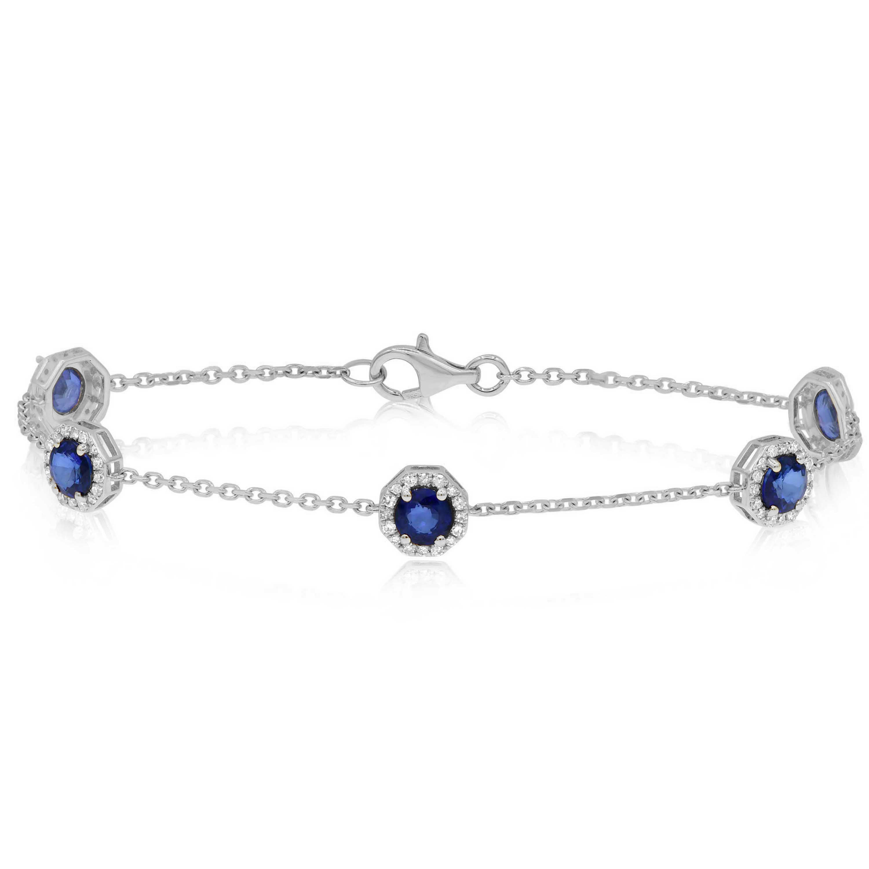 2.38 ct. Sapphire & 0.36 ct. Diamond 14K White Gold 5 Station Classic Bracelet
