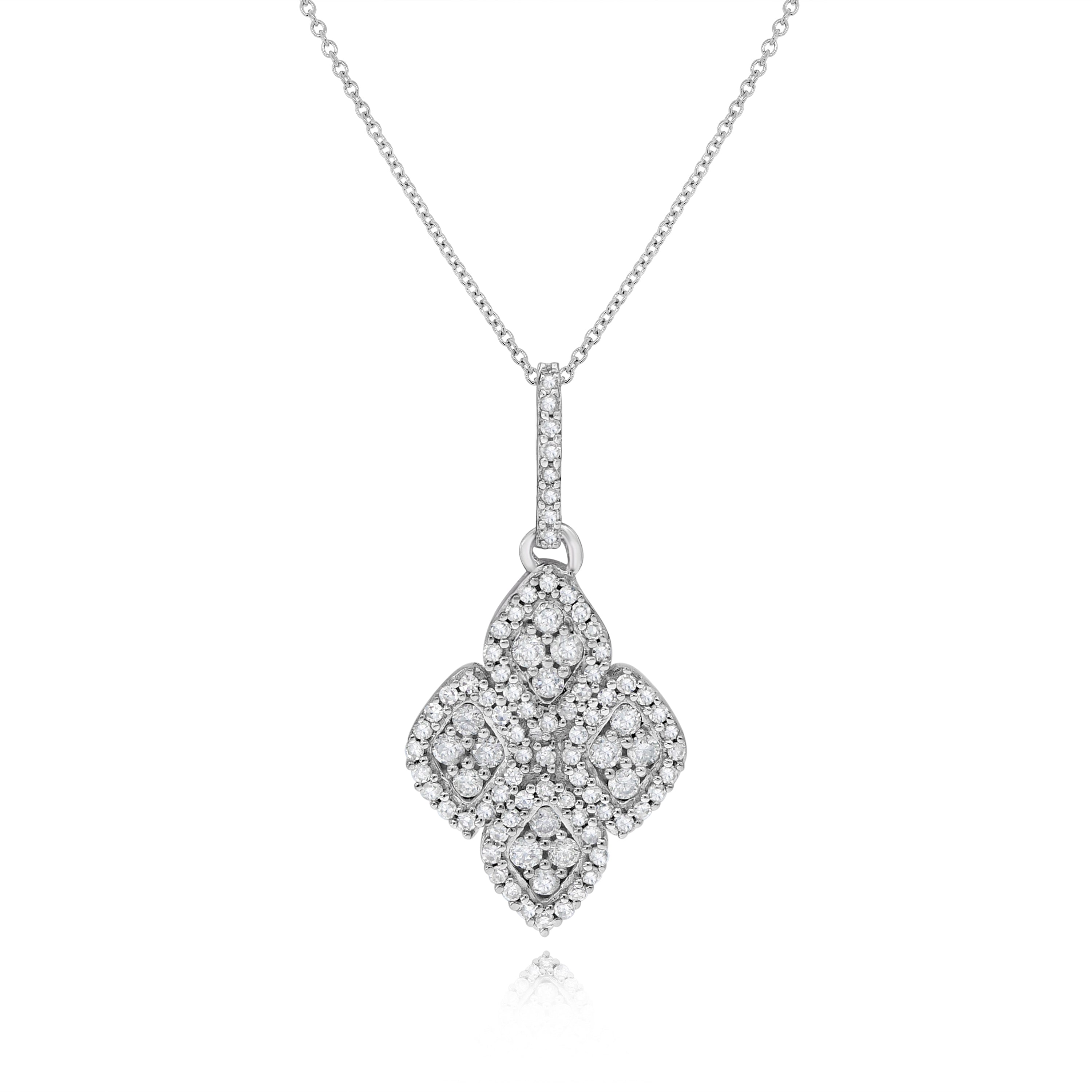 0.37 ct. Diamond 14K White Gold Clover Halo Cluster Pendant