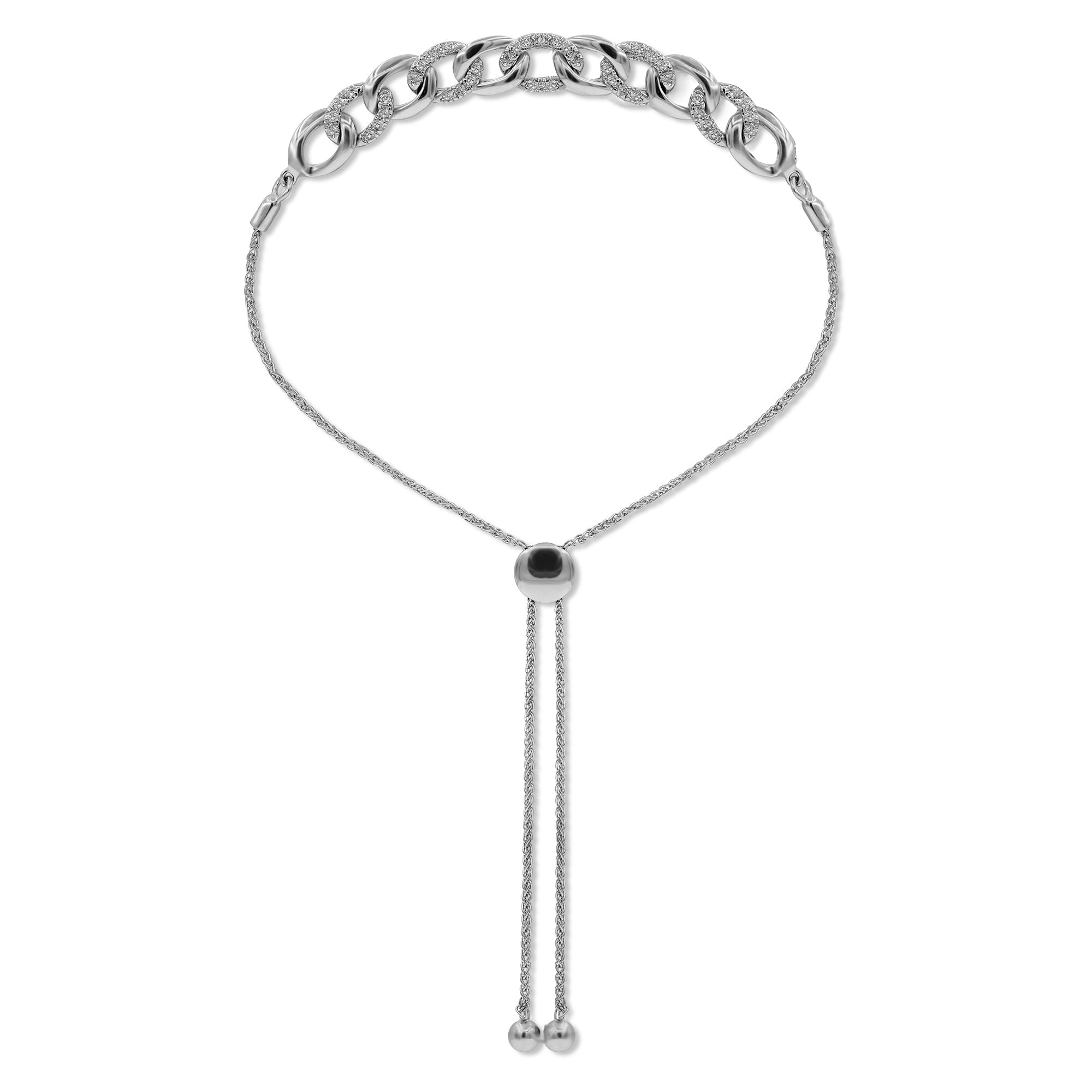 0.38 ct. Diamond 14K White Gold Cuban Chain Link Bolo Bracelet