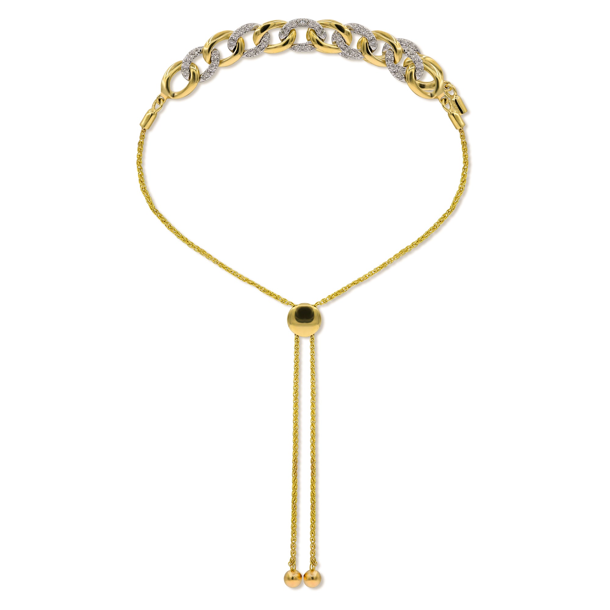 0.38 ct. Diamond 14K Yellow Gold Cuban Chain Link Bolo Bracelet