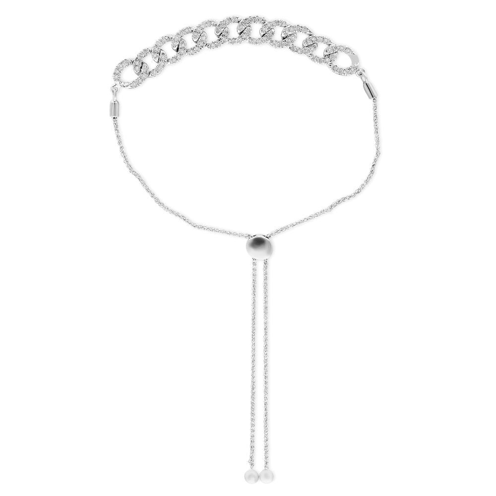 0.82 ct. Diamond 18K White Gold Cuban Chain Link Bolo Bracelet