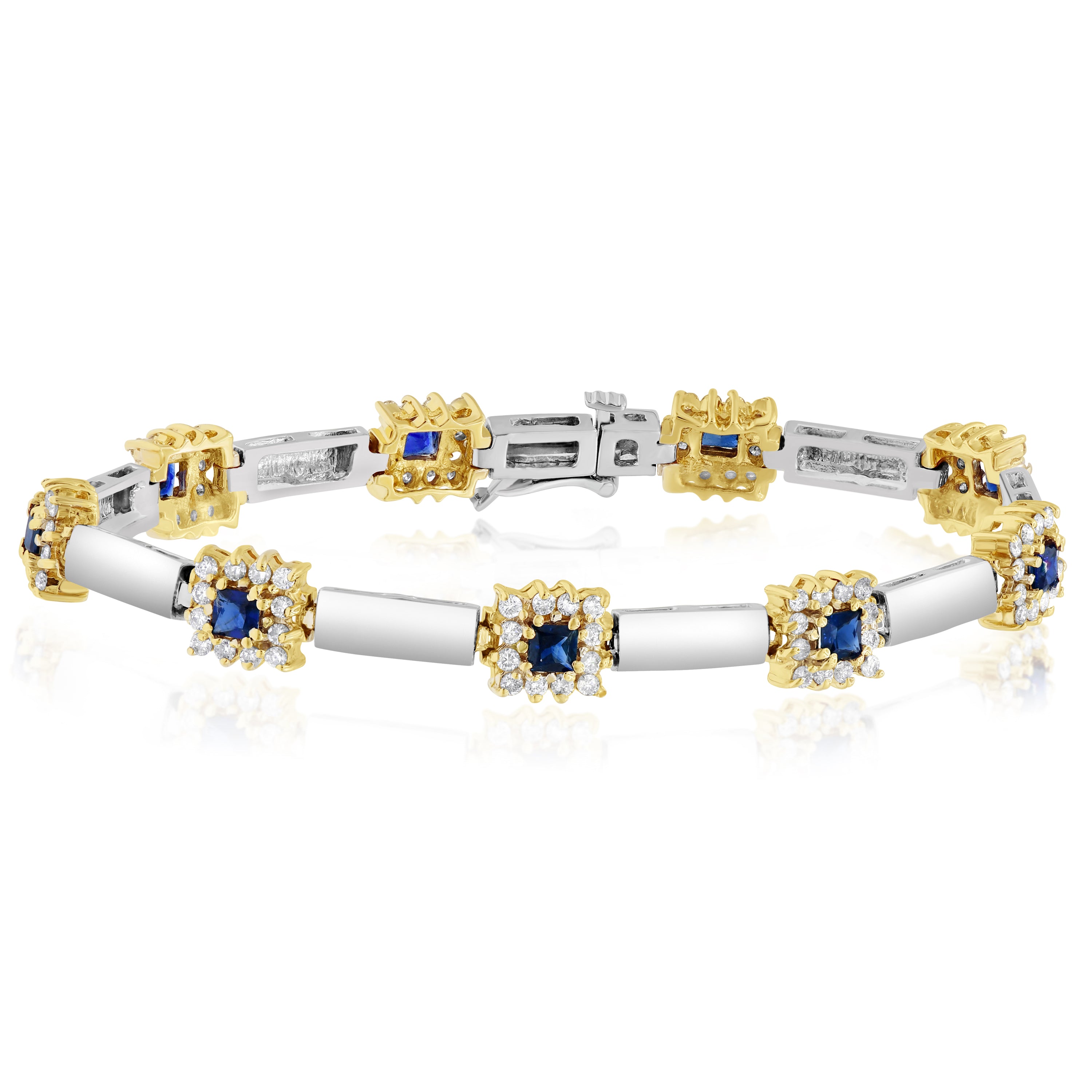 1.7 ct. Sapphire & 1.5 ct. Diamond 14K Two Tone Gold Column Link Bracelet