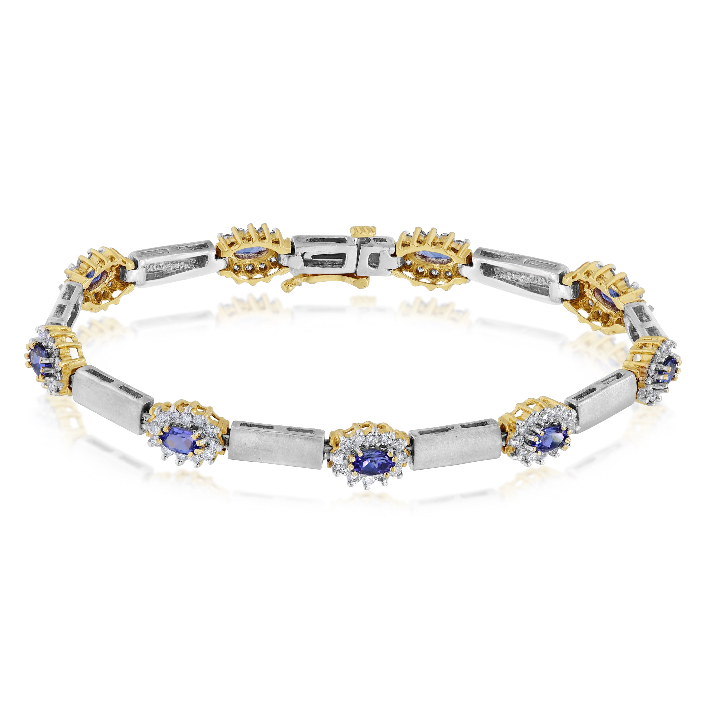 2.5 ct. Tanzanite & 2 ct. Diamond 14K Two Tone Gold Column Link Bracelet