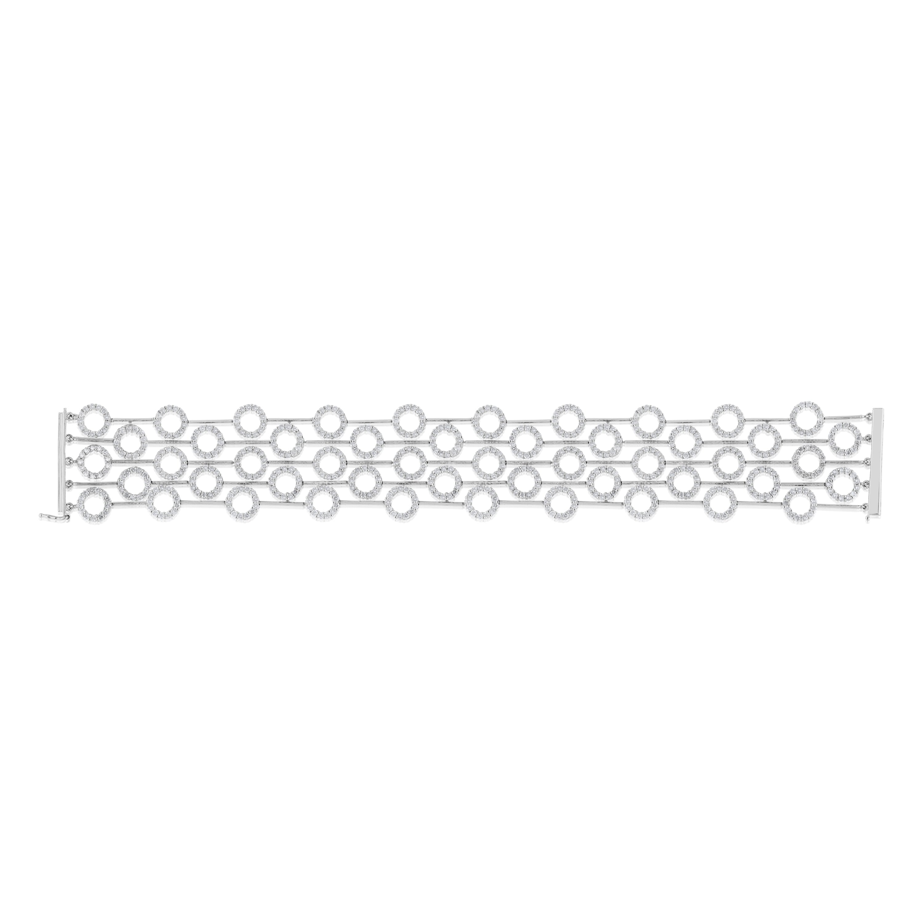 7.5 ct. Diamond 14K White Gold 5 Row Linked Rings Design Chain Bracelet