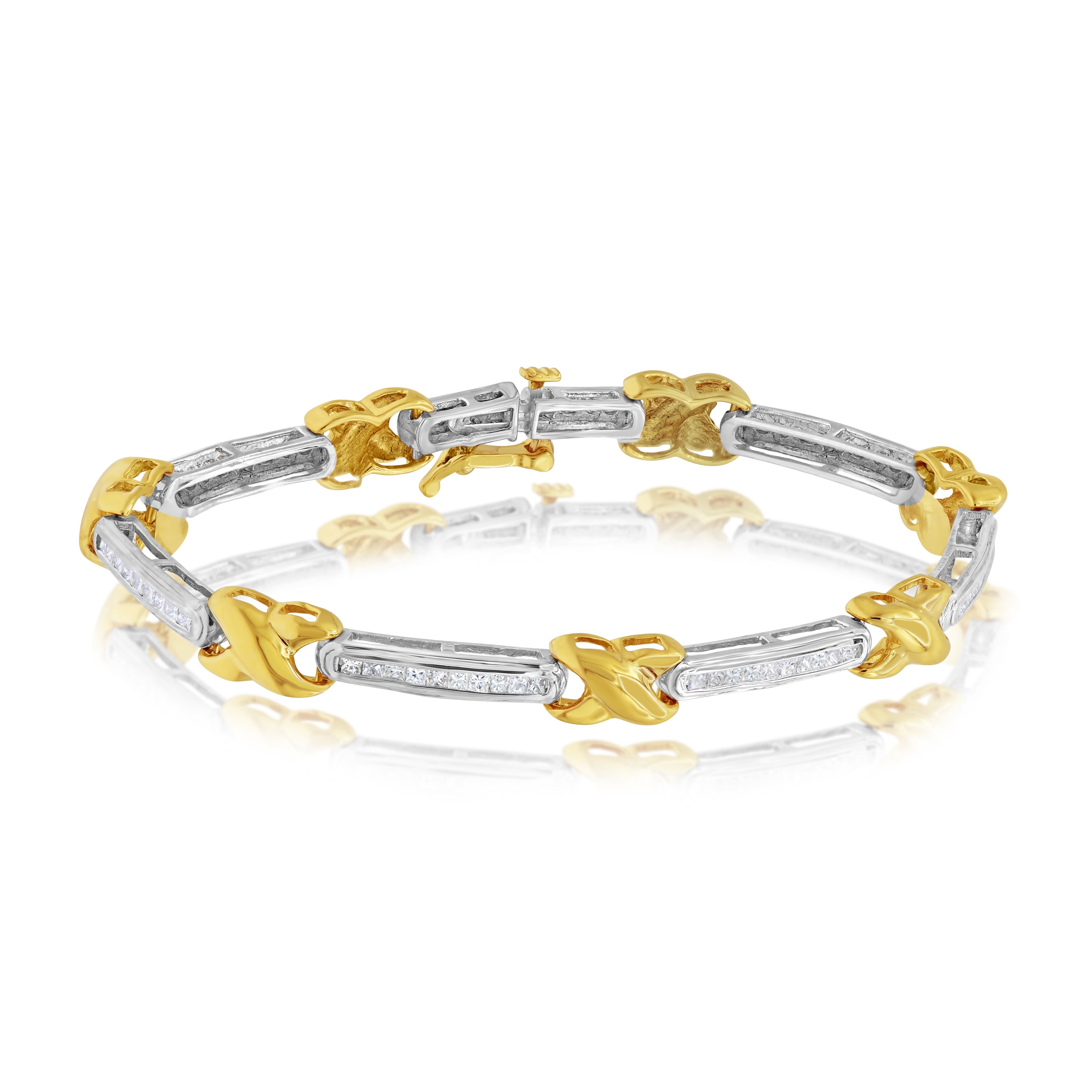 1.39 ct. Diamond 14K Two Tone Gold Tapered & X-Link Tennis Bracelet