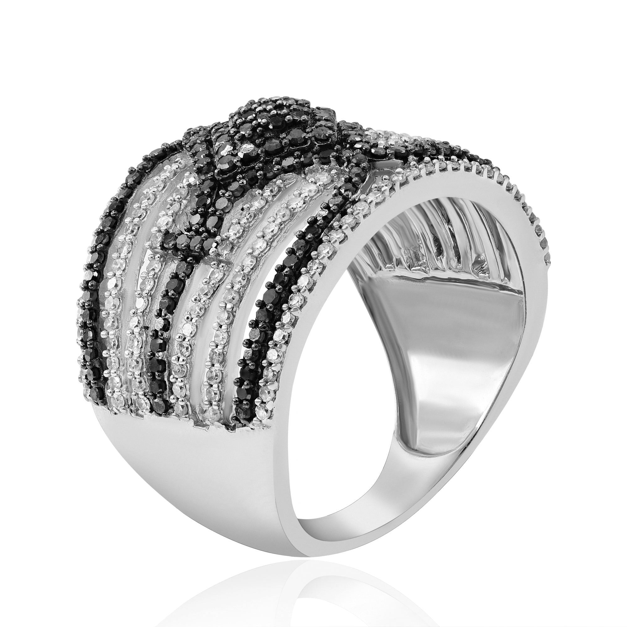 1.17 ct. Black & White Diamond 14K White Gold Bypass Ring
