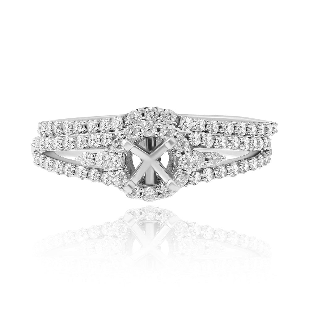 0.65 ct. Diamond 14K White Gold Enagement Ring Mounting With Matching Band