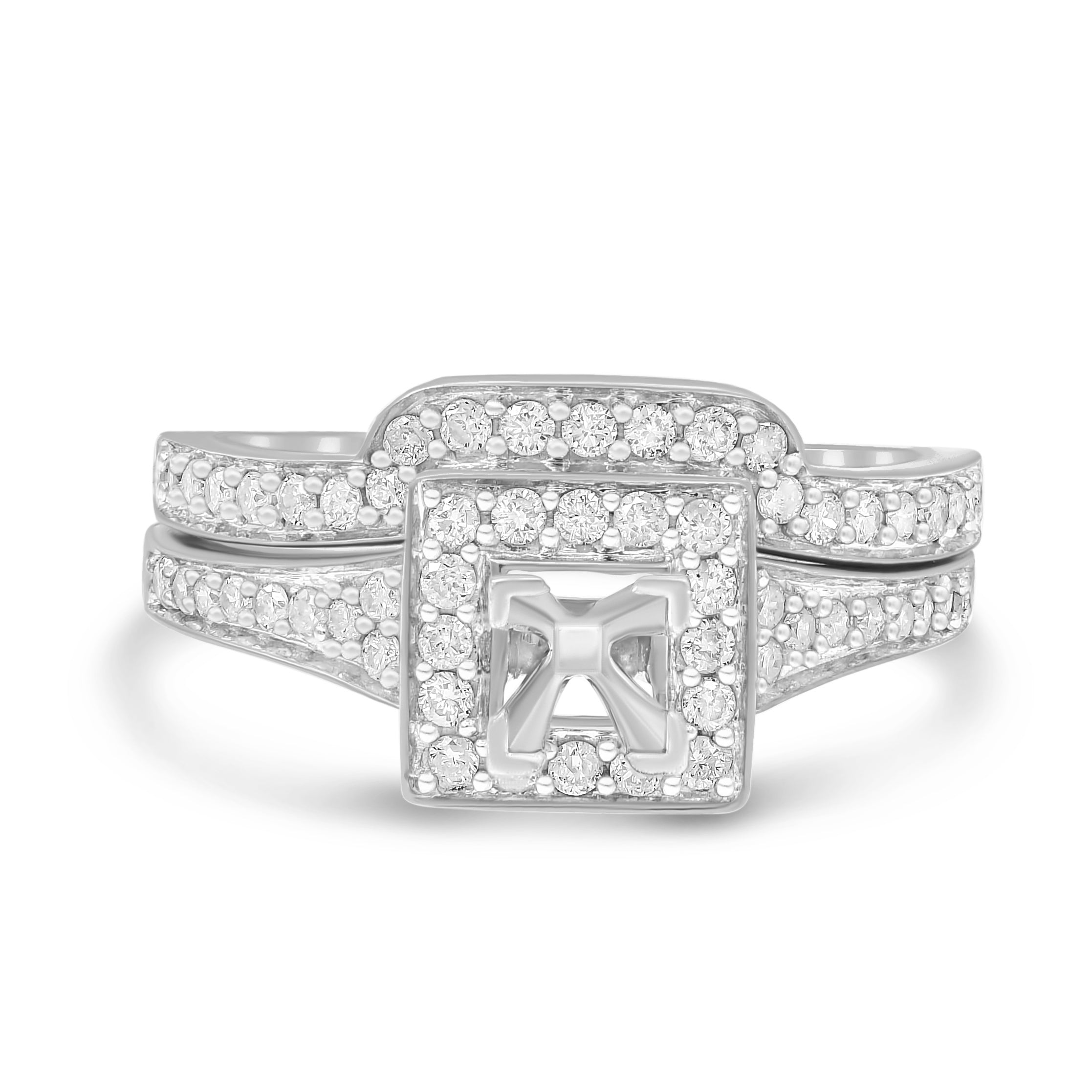 0.5 ct. Diamond 14K White Gold Enagement Ring Mounting With Matching Band