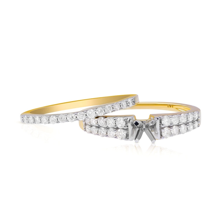 0.55 ct. Diamond 14K Yellow Gold Enagement Ring Mounting With Matching Band