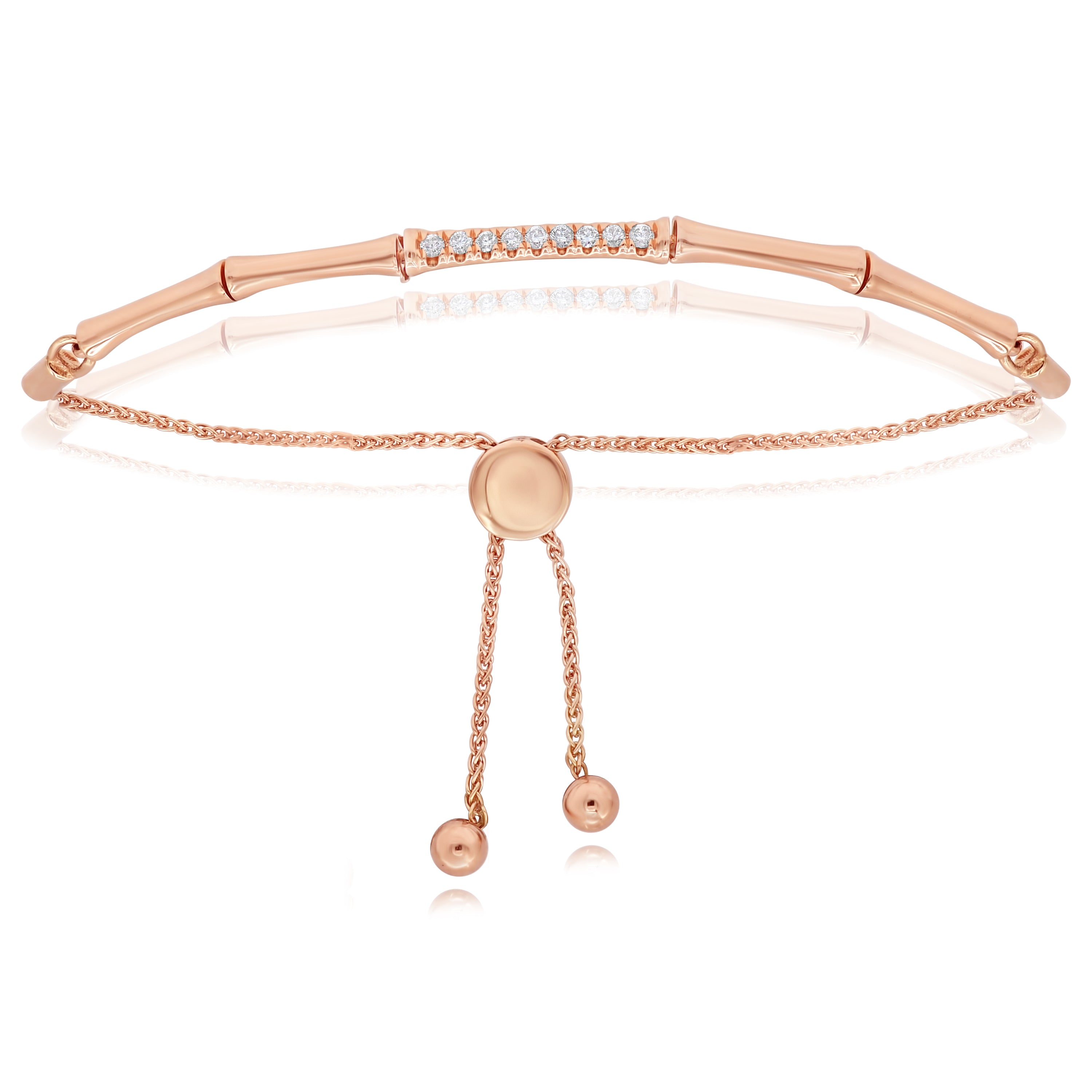 0.15 ct. Diamond 14K Rose Gold Pave Bone Bar Bolo Bracelet